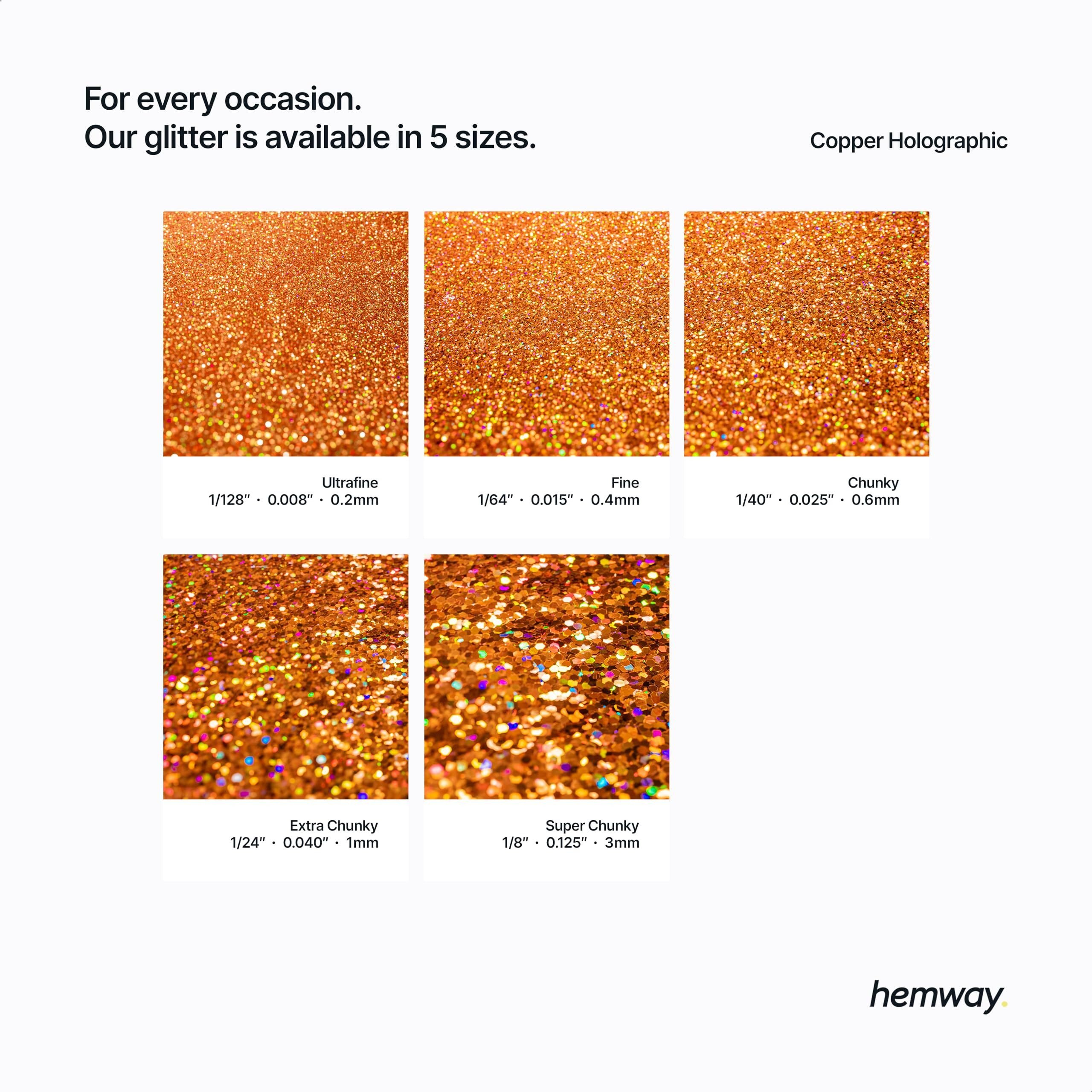 Hemway Eco Friendly Biodegradable Glitter 100G / 3.5Oz Bio Cosmetic Safe Sparkle Vegan For Face, Eyeshadow, Body, Hair, Nail And Festival Makeup - Chunky (1/40"" 0.025"" 0.6Mm) - Copper Holographic