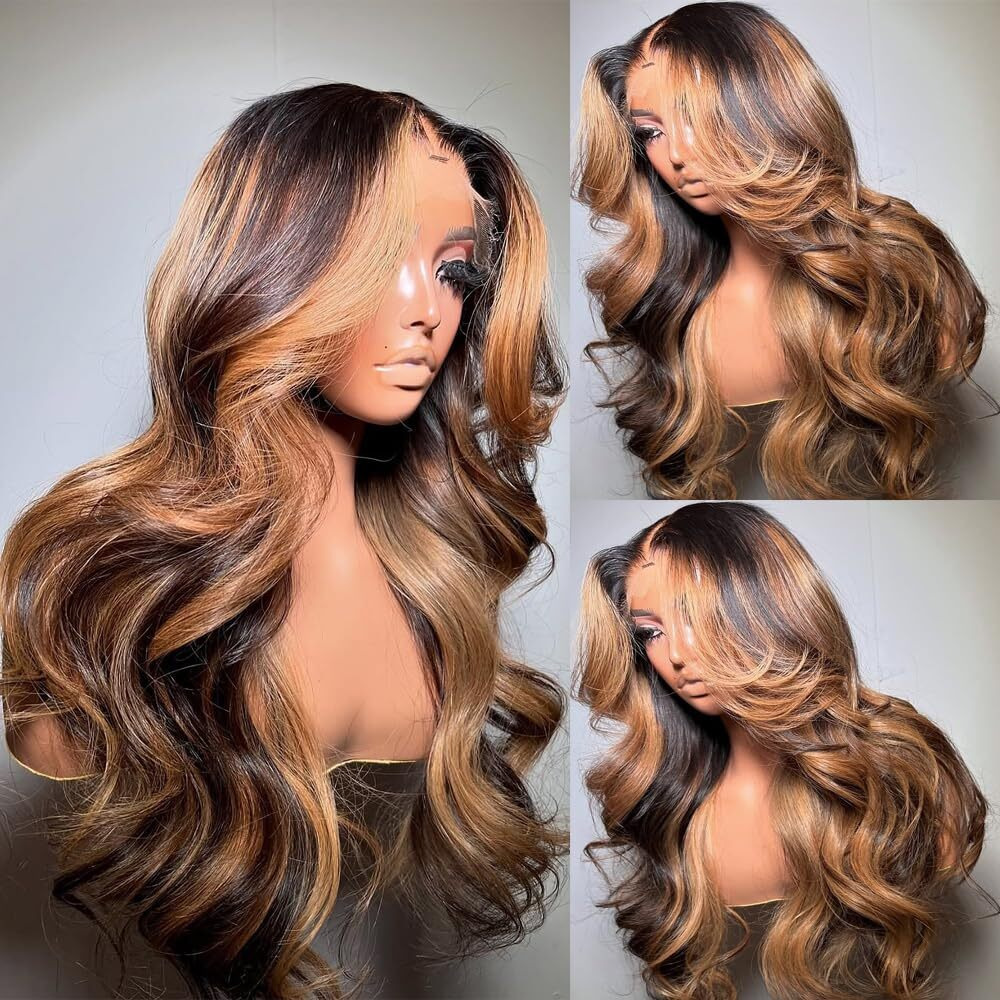 Sisifire Highlight Body Wave Lace Front Wigs For Women Heat Resistant Fiber Ombre Blonde Loose Curly Wavy Lace Wig With Baby Hair Synthetic Glueless Lace Front Wig