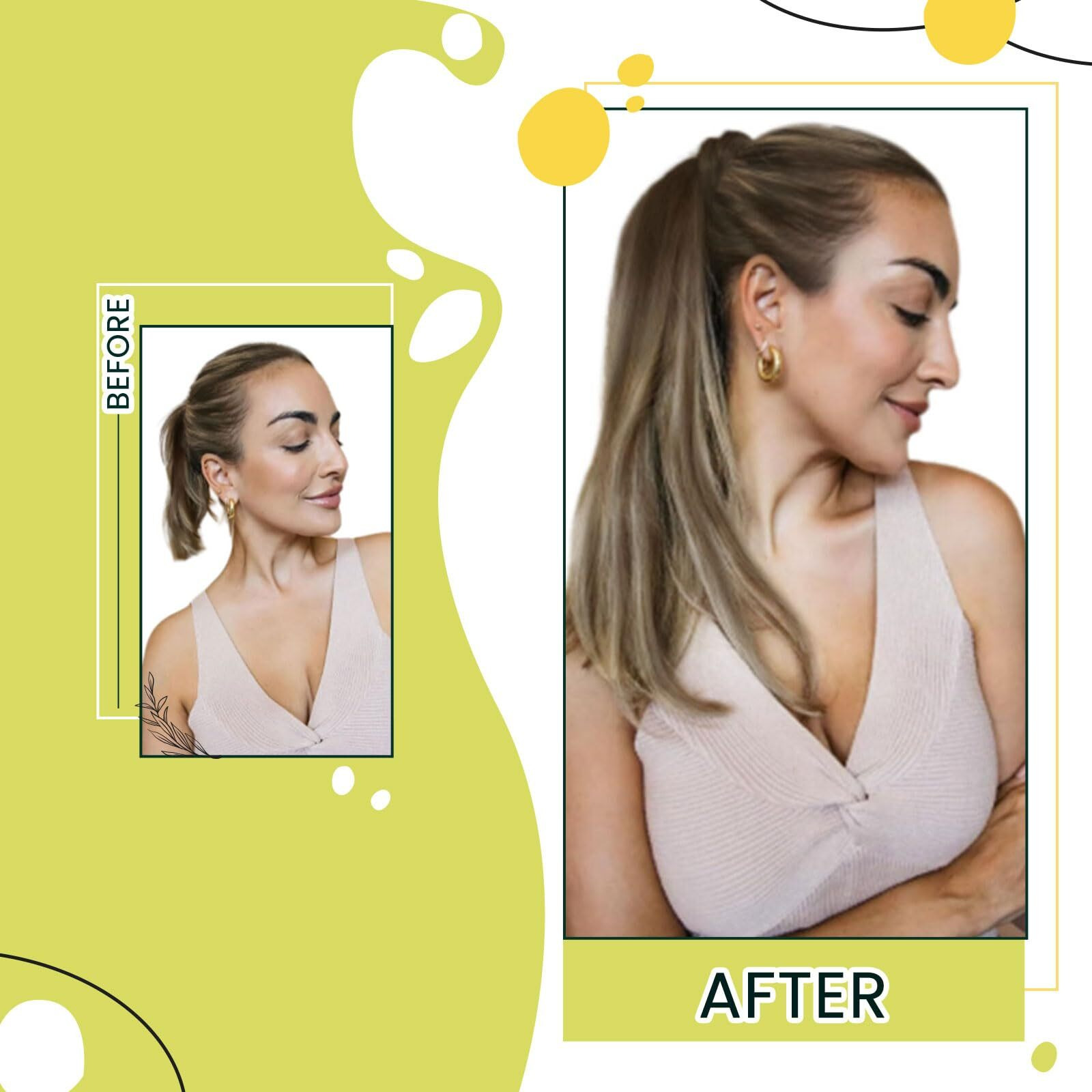 Runature Human Hair Ponytail Extension, Balayage Ponytail Extension Human Hair, Straight Remy Hair Extensions With Magic Paste, 18 Inch 80G 4/27/4 Medium Brown With Honey Blonde Balayage