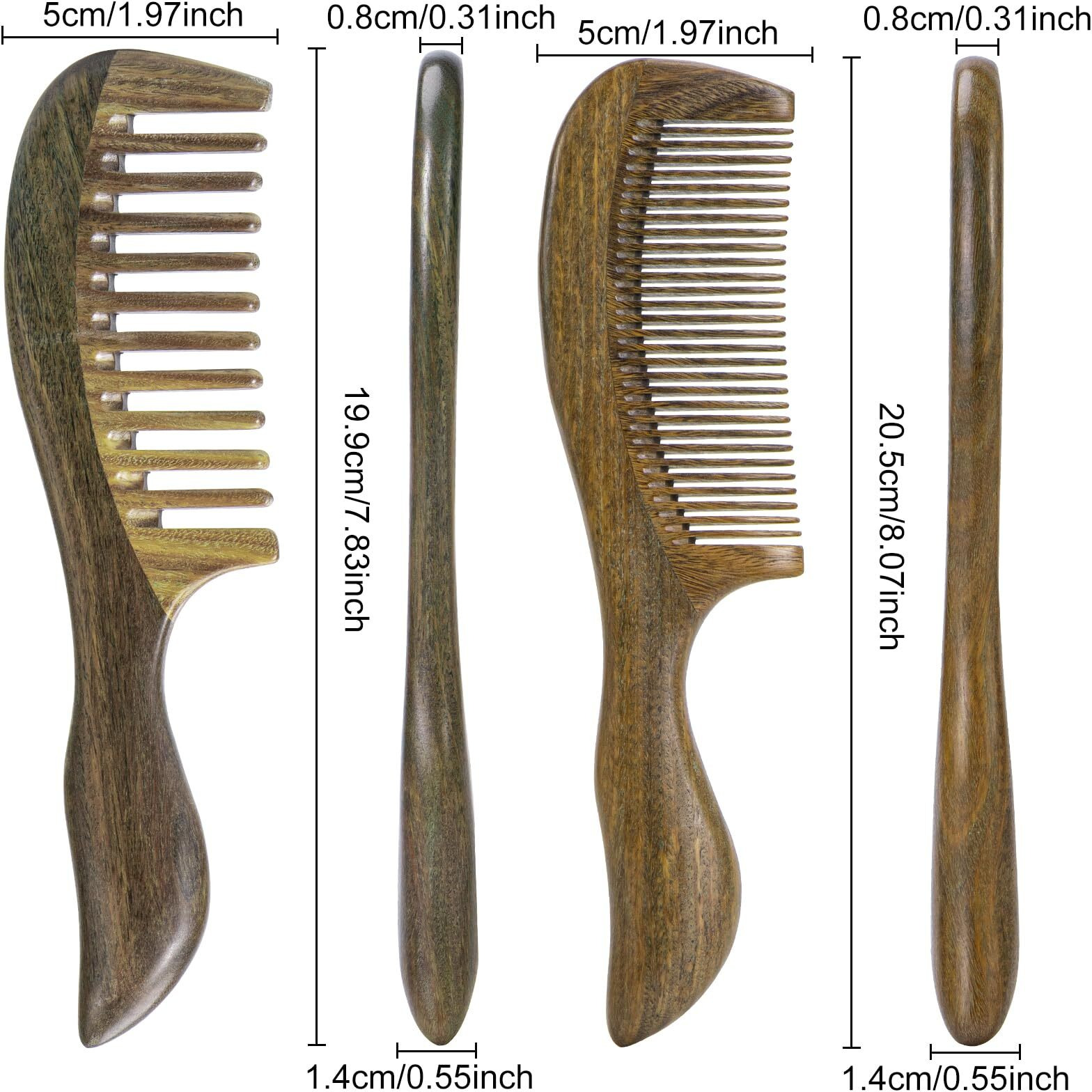 Beomeen Hair Comb Wooden Wide And Fine Tooth Combs, 2 Pcs Detangling Natural Sandalwood Combs For Women Men, Detangles Wet Or Dry Curly, Thin, Thick, Wavy Or Straight Hair, Scalp Massager, Anti-Static