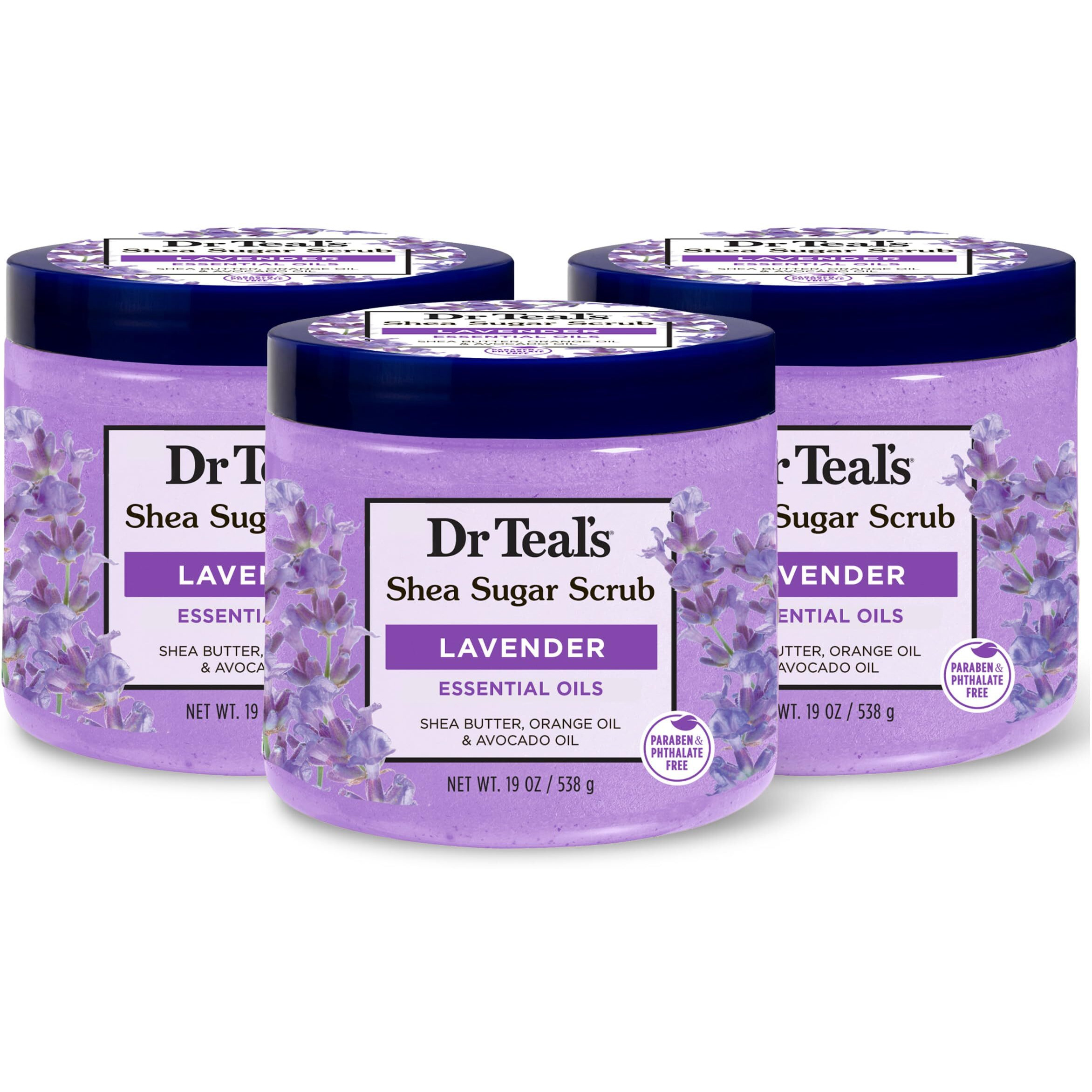 Dr Teal's Shea Sugar Scrub, Lavender Essential Oils, 19 Oz (Pack Of 3)