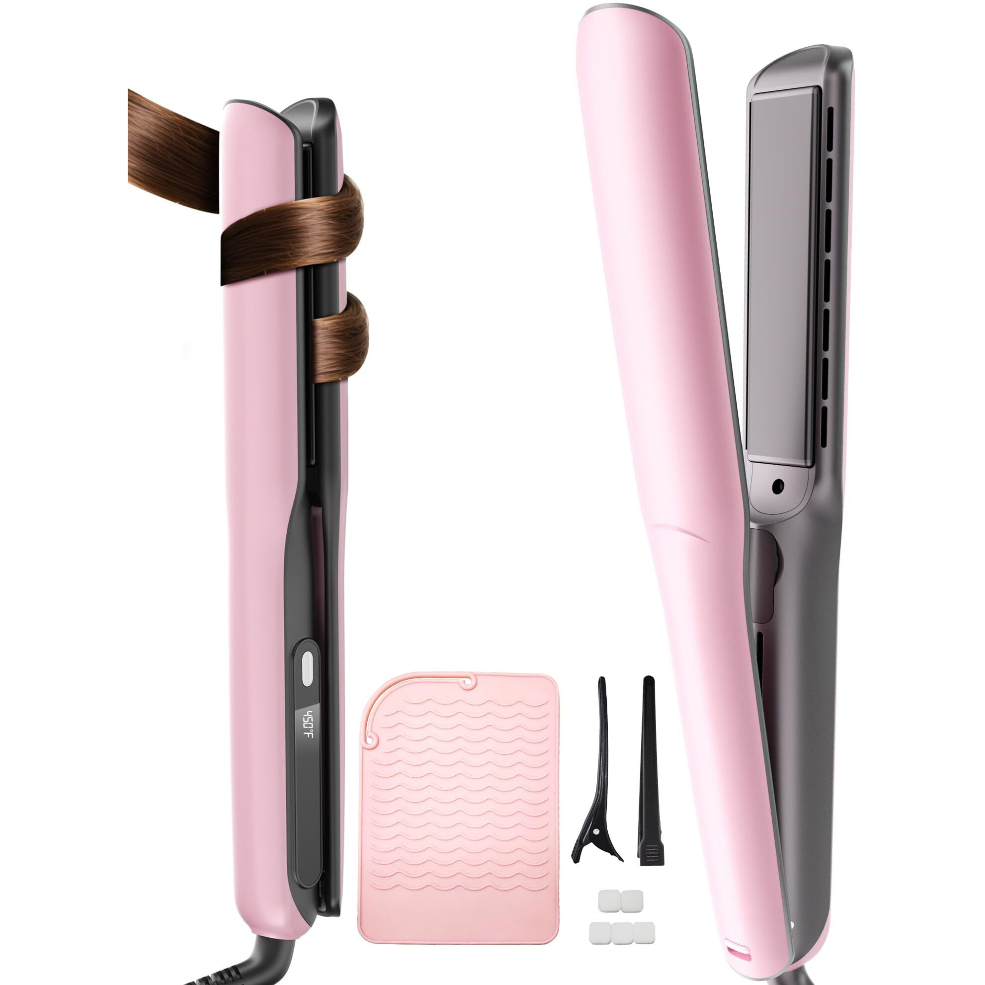 Betahouse Flat Iron Hair Straightener Airflow Curling Iron, Hair Straightener And Curler 2 In 1, 1 Inch Ionic Curling Wand With Cooling Air And Essential Oil Scent, 3 Temp 350-450 Dual Voltage