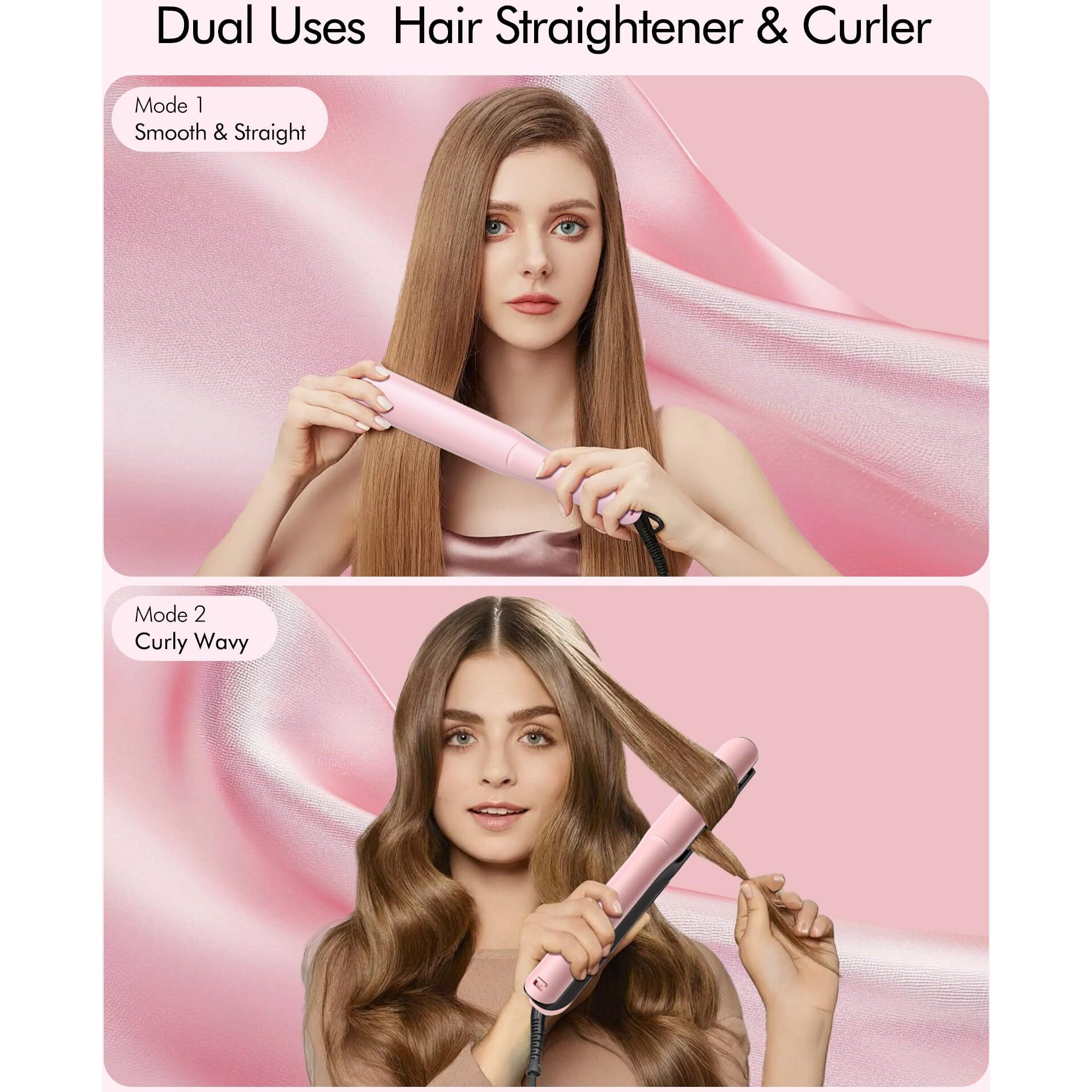 Betahouse Flat Iron Hair Straightener Airflow Curling Iron, Hair Straightener And Curler 2 In 1, 1 Inch Ionic Curling Wand With Cooling Air And Essential Oil Scent, 3 Temp 350-450 Dual Voltage