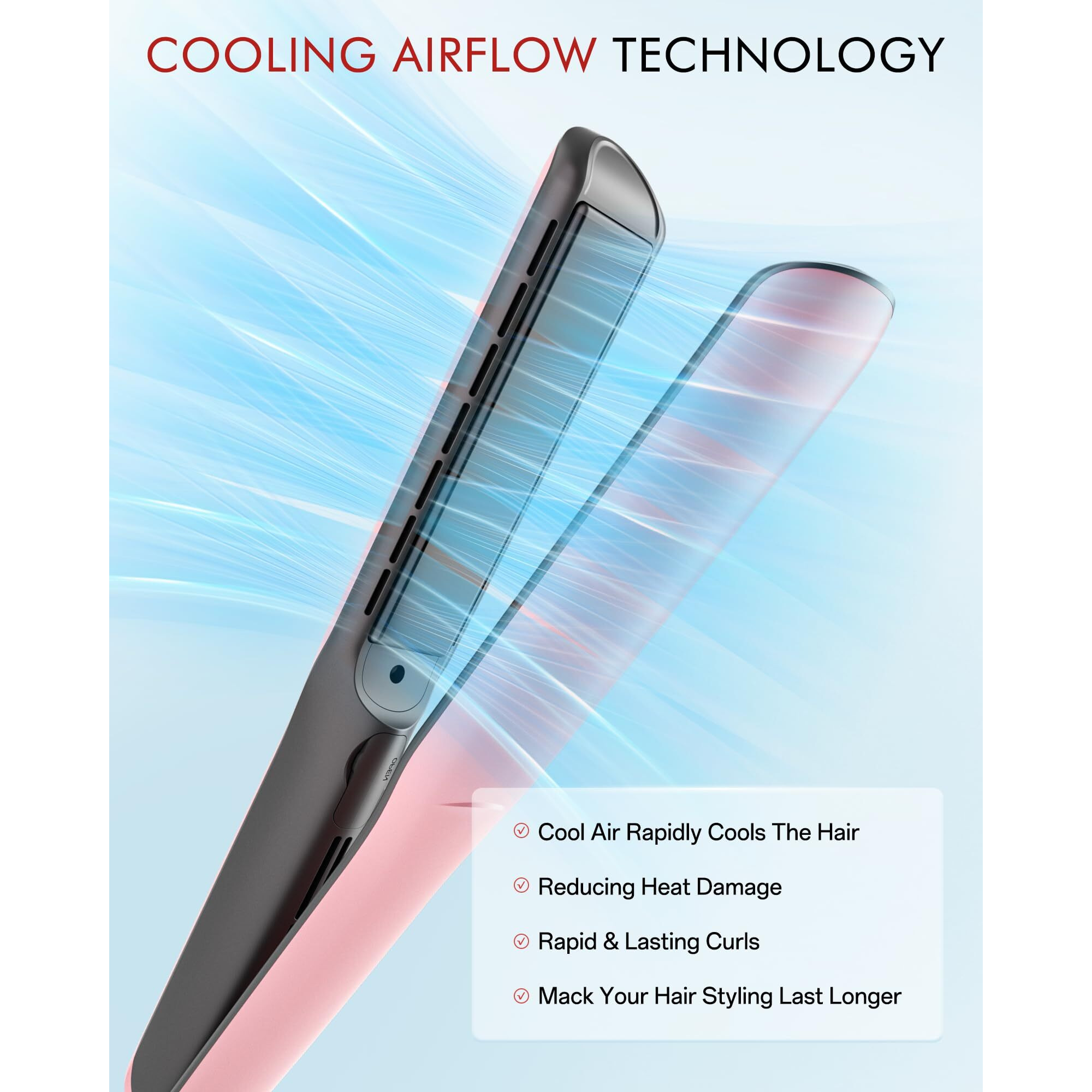 Betahouse Flat Iron Hair Straightener Airflow Curling Iron, Hair Straightener And Curler 2 In 1, 1 Inch Ionic Curling Wand With Cooling Air And Essential Oil Scent, 3 Temp 350-450 Dual Voltage