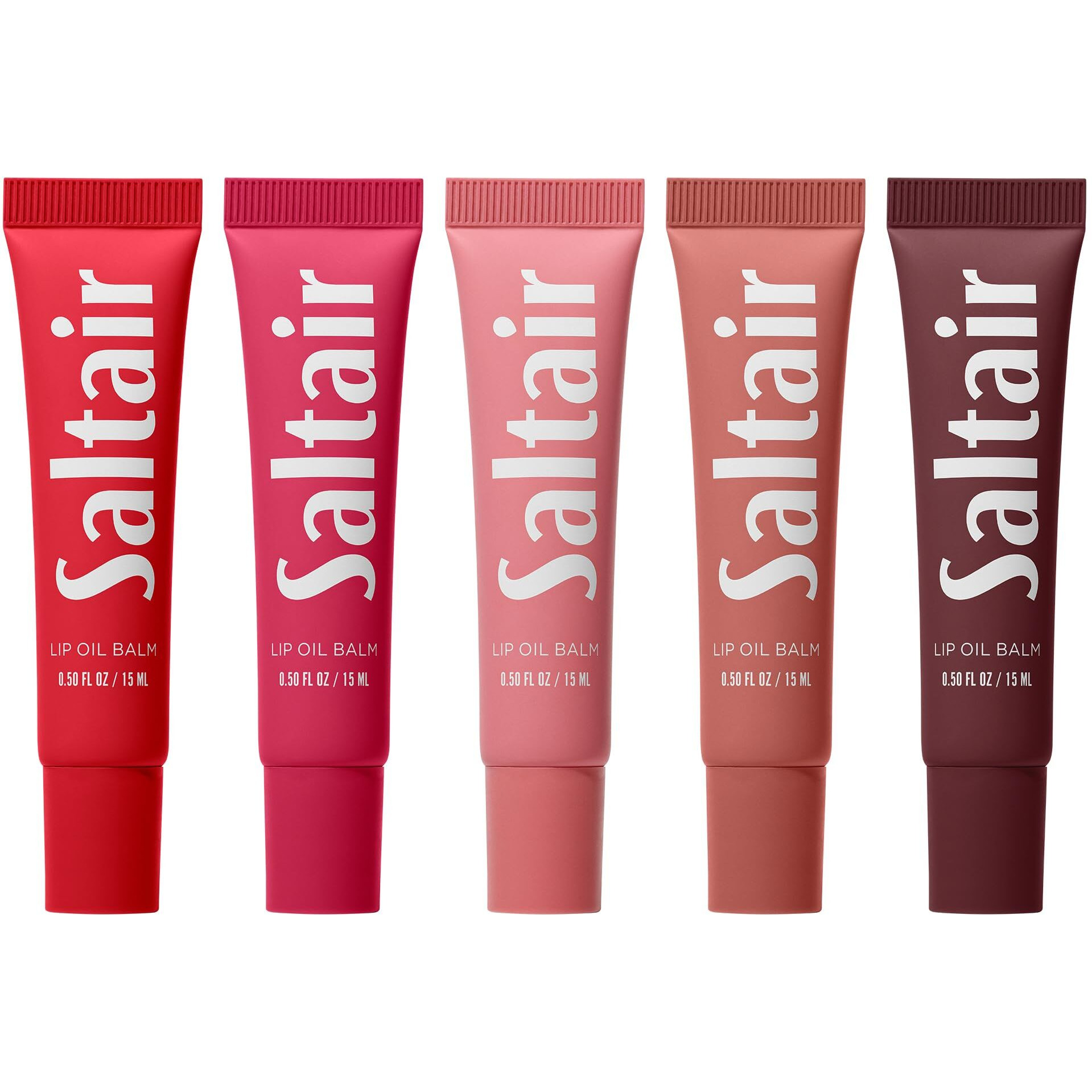 Saltair Hydrating Lip Oil Balm, Clear And Tinted Lip Gloss, Essentials Shades 5-Pack. Moisturizing Vegan Conditioning For Dry Cracked Lips With Glossy High-Shine Finish. Coconut Vanilla Flavor