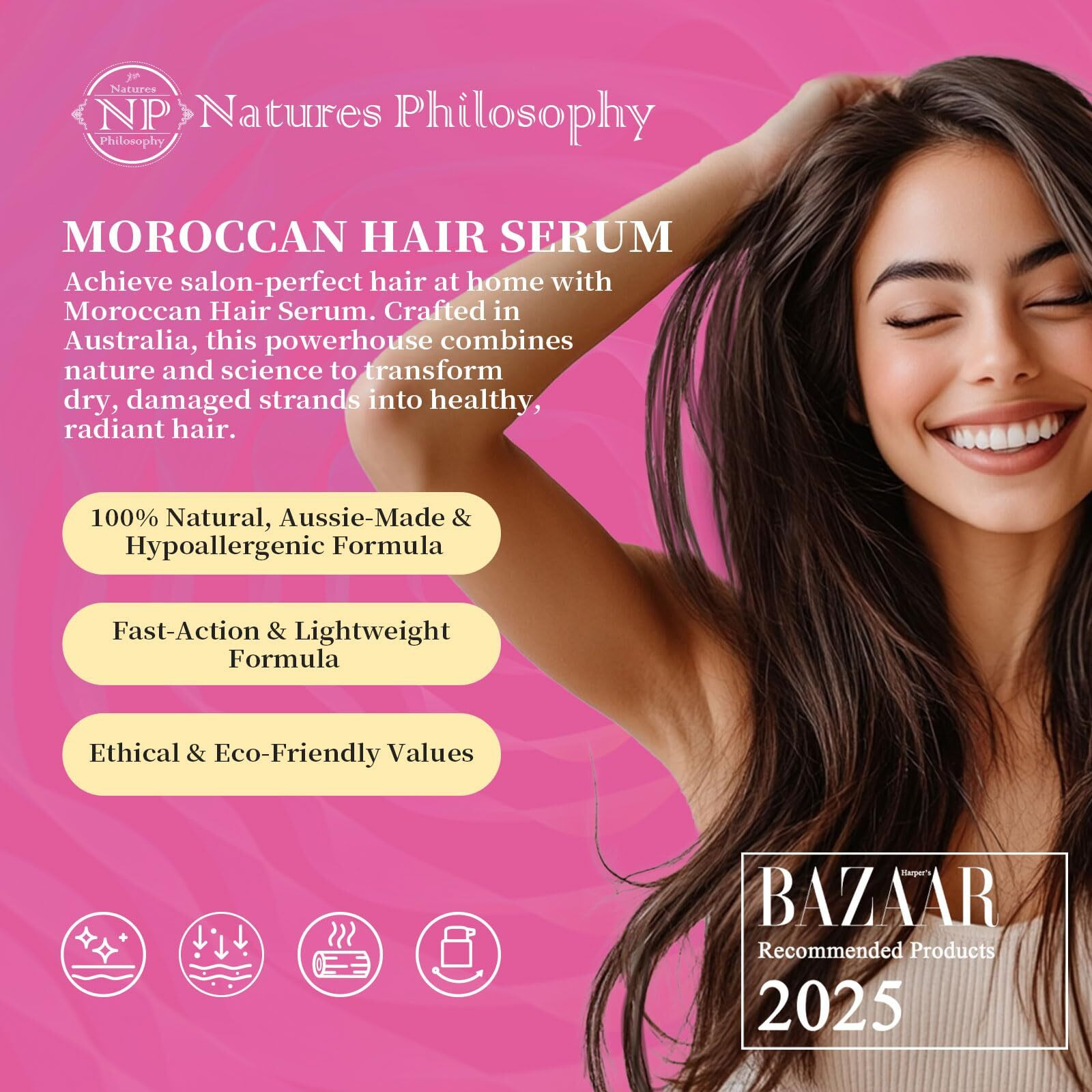 Np Natures Philosophy Moroccan Argan Oil - Hair Serum Organic, Anti-Frizz, Repairs Damaged Hair, Adds Shine For All Hair Types Aussie Allergy-Free Moroccan Oil Hair Products 1.69 Fl Oz