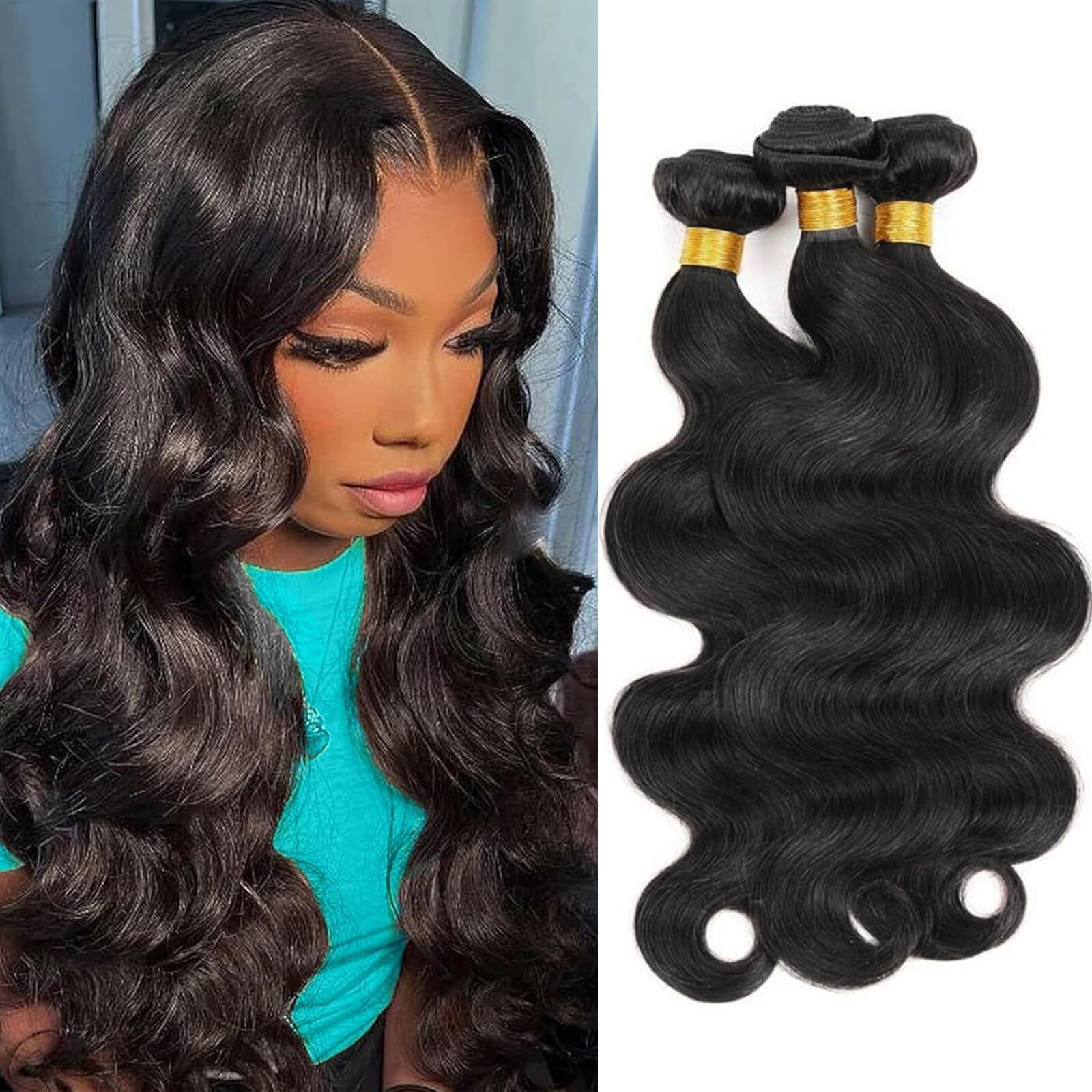 Body Wave Bundles Human Hair Human Hair Bundle 100% Unprocessed Brazilian Virgin Hair 3 Bundles Quick Weave Human Hair Extensions For Black Women Natural Color 14 14 14 Inch