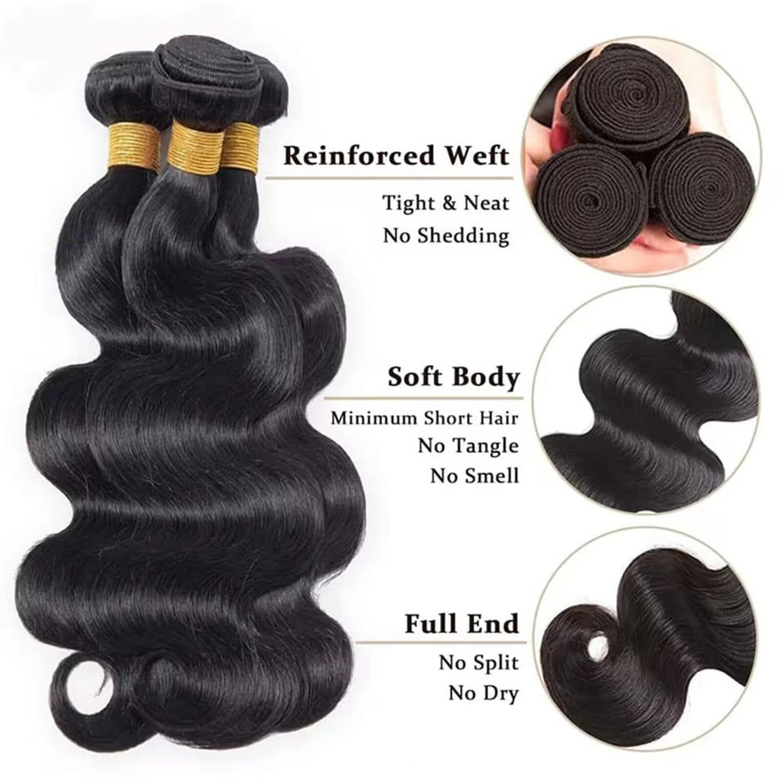 Body Wave Bundles Human Hair Human Hair Bundle 100% Unprocessed Brazilian Virgin Hair 3 Bundles Quick Weave Human Hair Extensions For Black Women Natural Color 14 14 14 Inch