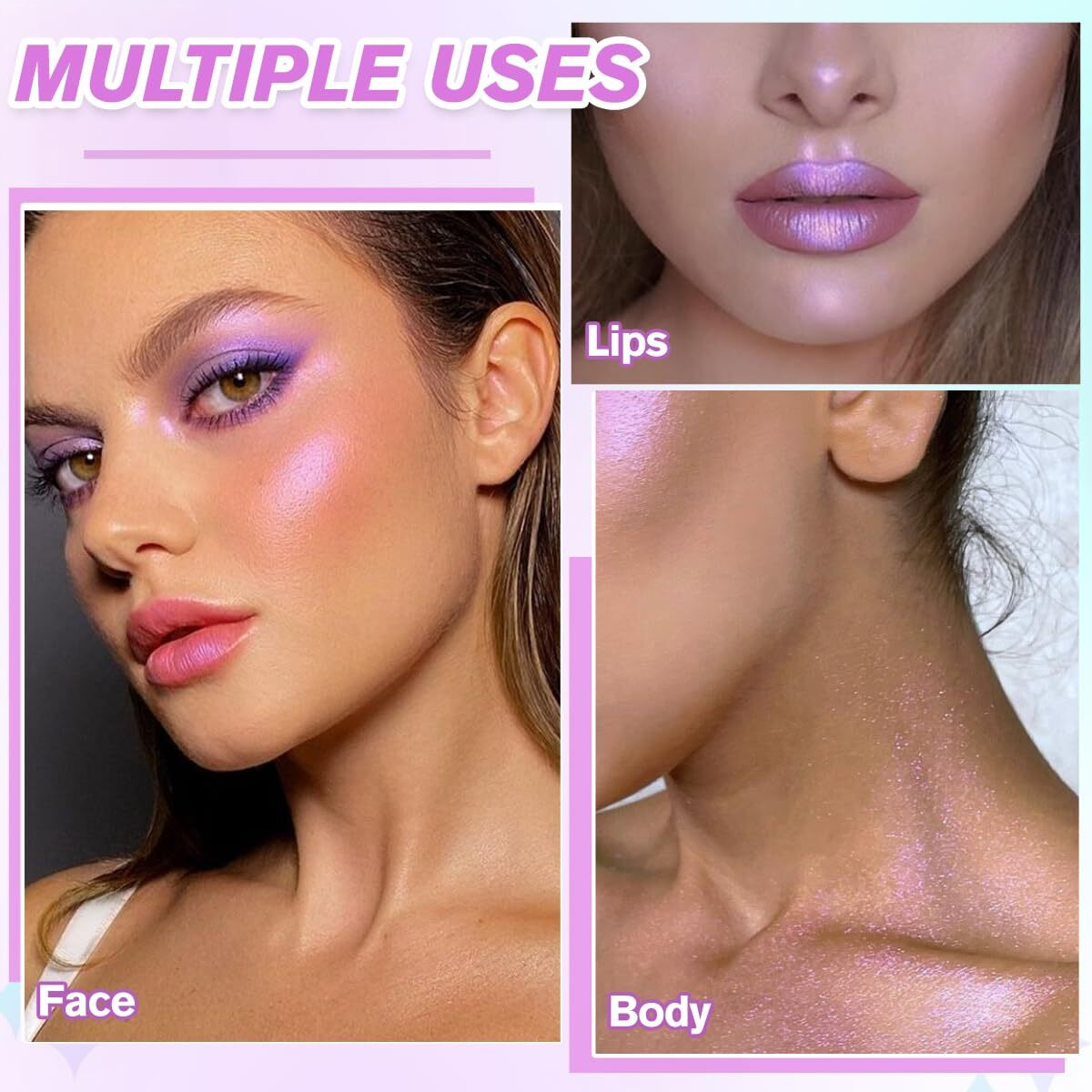 Highlighter Makeup Palette, Long Lasting New Formula, Translucent Purple Shimmer, Sheer White Base, Ideal For Face And Body Contour And Cheek Highlight (02) Translucent Purple Shimmer