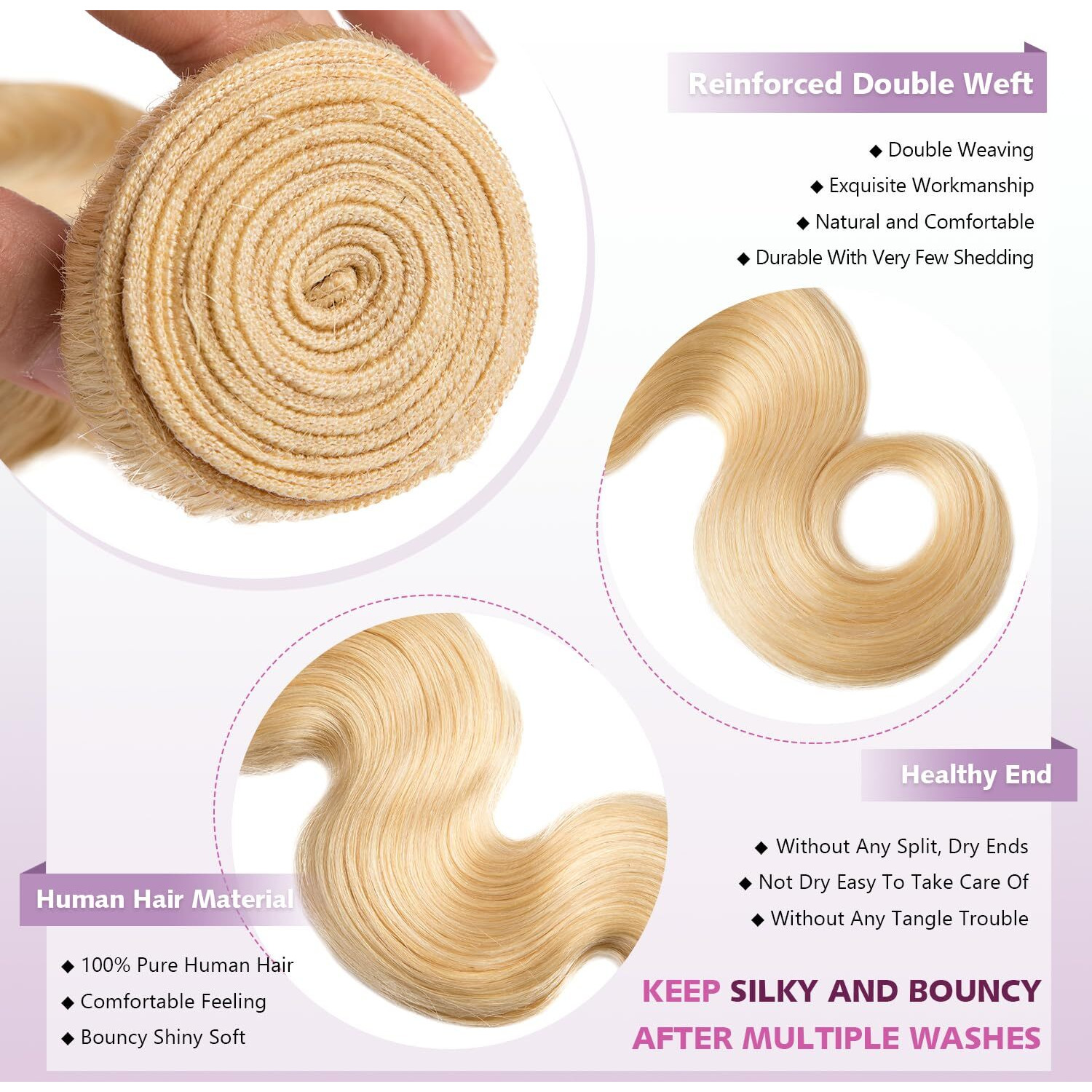 613 Blonde Bundles Human Hair Body Wave Single Bundle 14 Inch 12A Grade 100% Unprocessed Human Hair Brazilian Virgin Hair Weave 613 Body Wave Bundles Machine Double Weft 100G