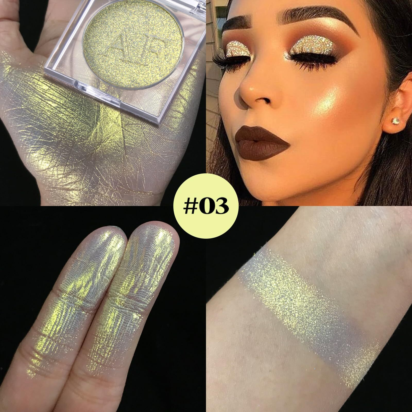 Ecofavor Highlighter Makeup Palette, Long Lasting New Formula, Dazzling Yellow-Gold Shimmer, Sheer Gold Base, Ideal For Face And Body Contour And Cheek Highlight (03) Yellow-Gold Dazzling Shimmer,3