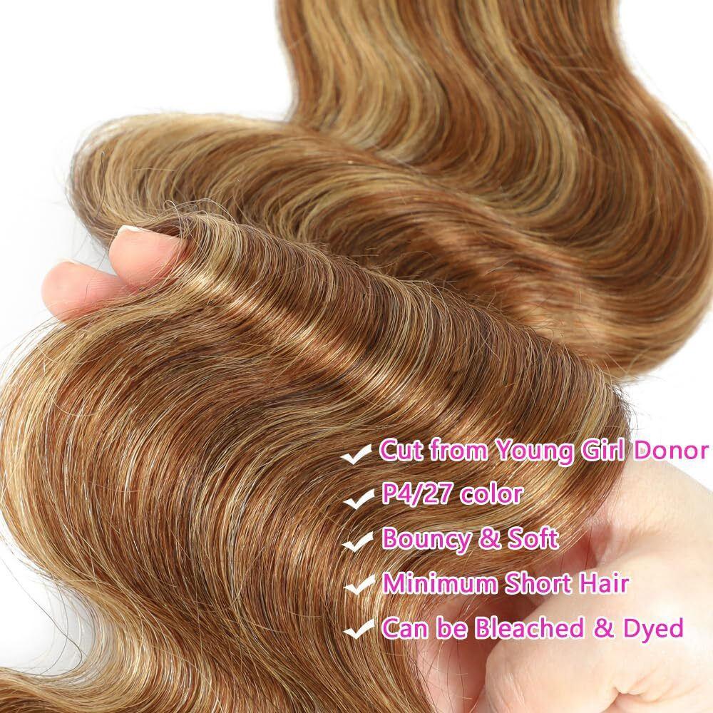 P4/27 Human Hair Highlight Honey Blonde Body Wave Bundles 100% Unprocessed Brazilian Virgin Hair Ombre Brown Highlight Body Wave 3 Bundles For Black Women