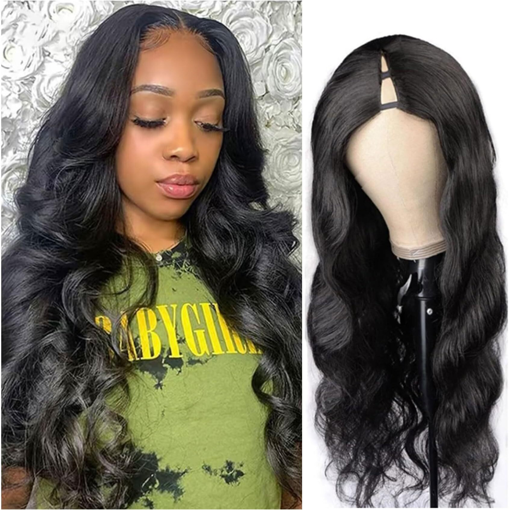 V Part Wig Human Hair Body Wave Glueless No Leave Out Upgrade 26 Inch U Part Wigs Human Hair Clip In Half Wigs 100% Real Human Hair Elastic Drawstring For Women 180% Density Nutural