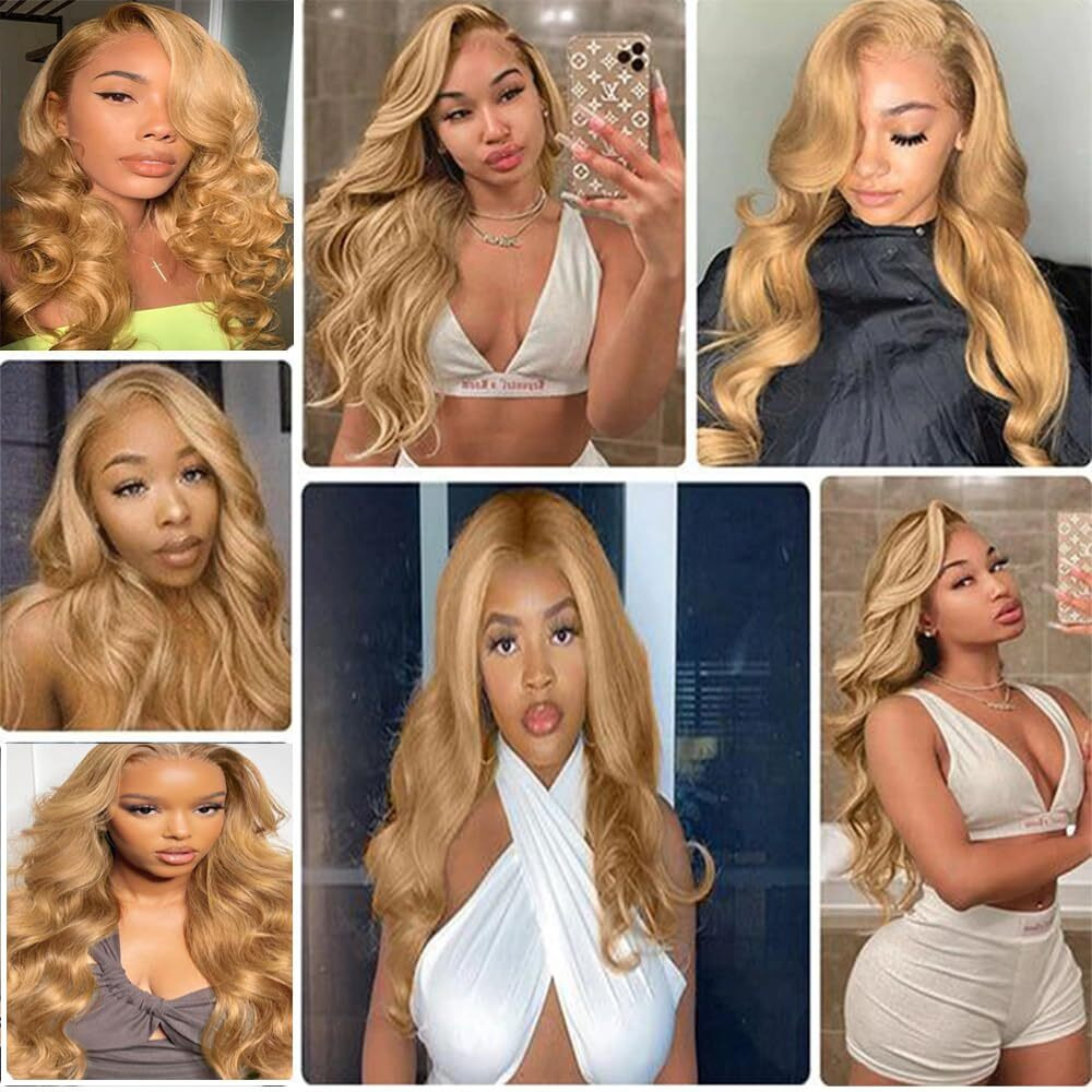 Honey Blonde Human Hair Bundles P27/613 Bundles Human Hair Blonde Body Wave Bundle 8 10 12 Inch Brazilian Virgin Remy Hair Extensions Double Weft P27/613 Body Wave Hair