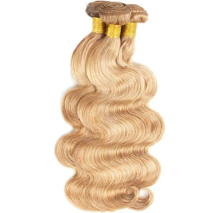 Honey Blonde Human Hair Bundles P27/613 Bundles Human Hair Blonde Body Wave Bundle 8 10 12 Inch Brazilian Virgin Remy Hair Extensions Double Weft P27/613 Body Wave Hair