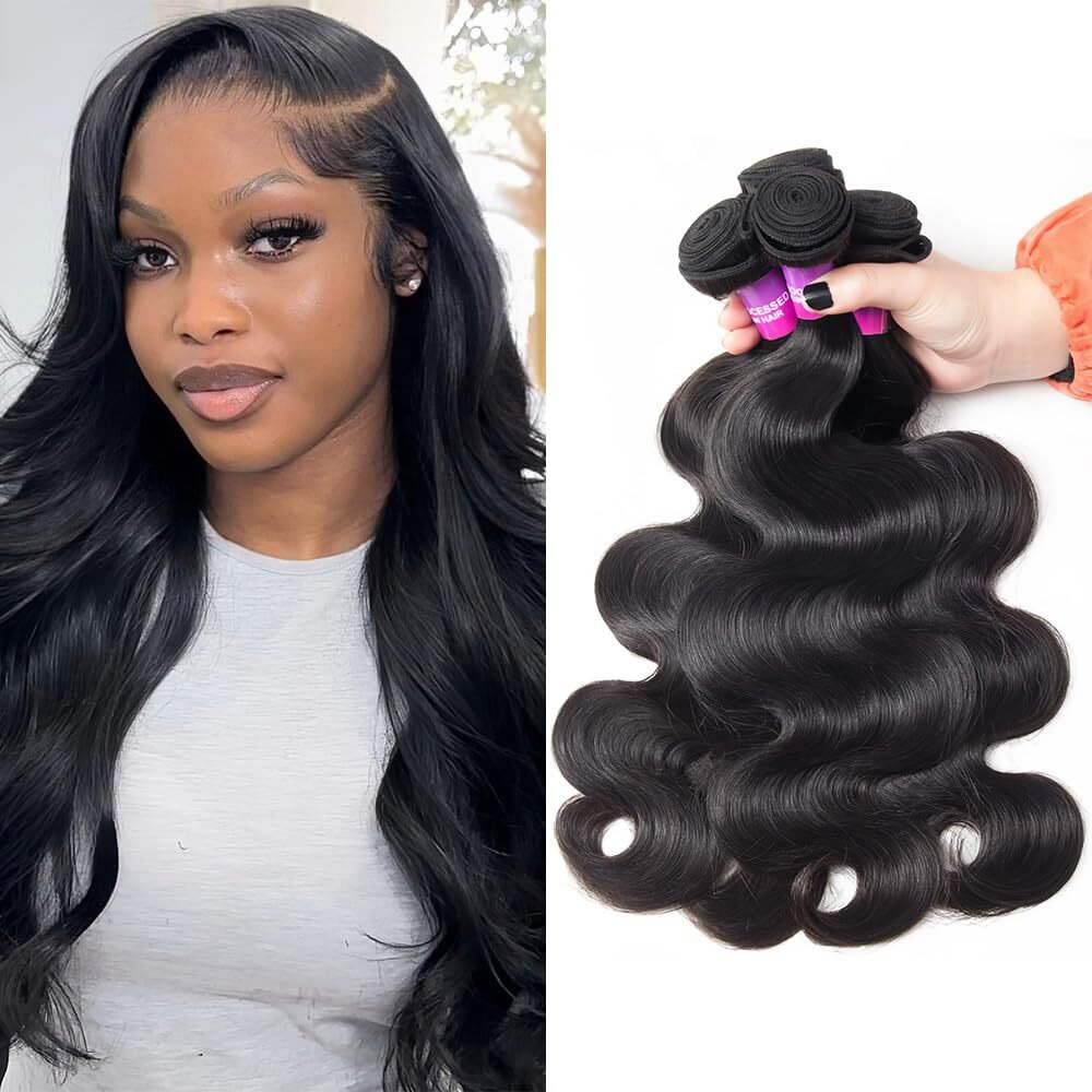12A Human Hair Bundles 400G Body Wave Bundles Human Hair Extensions 16 18 20 22 Inch Brazilian Virgin Body Wave 4 Pieces Deals Unprocessed Brazilian Quick Weave Extensions Natural Black