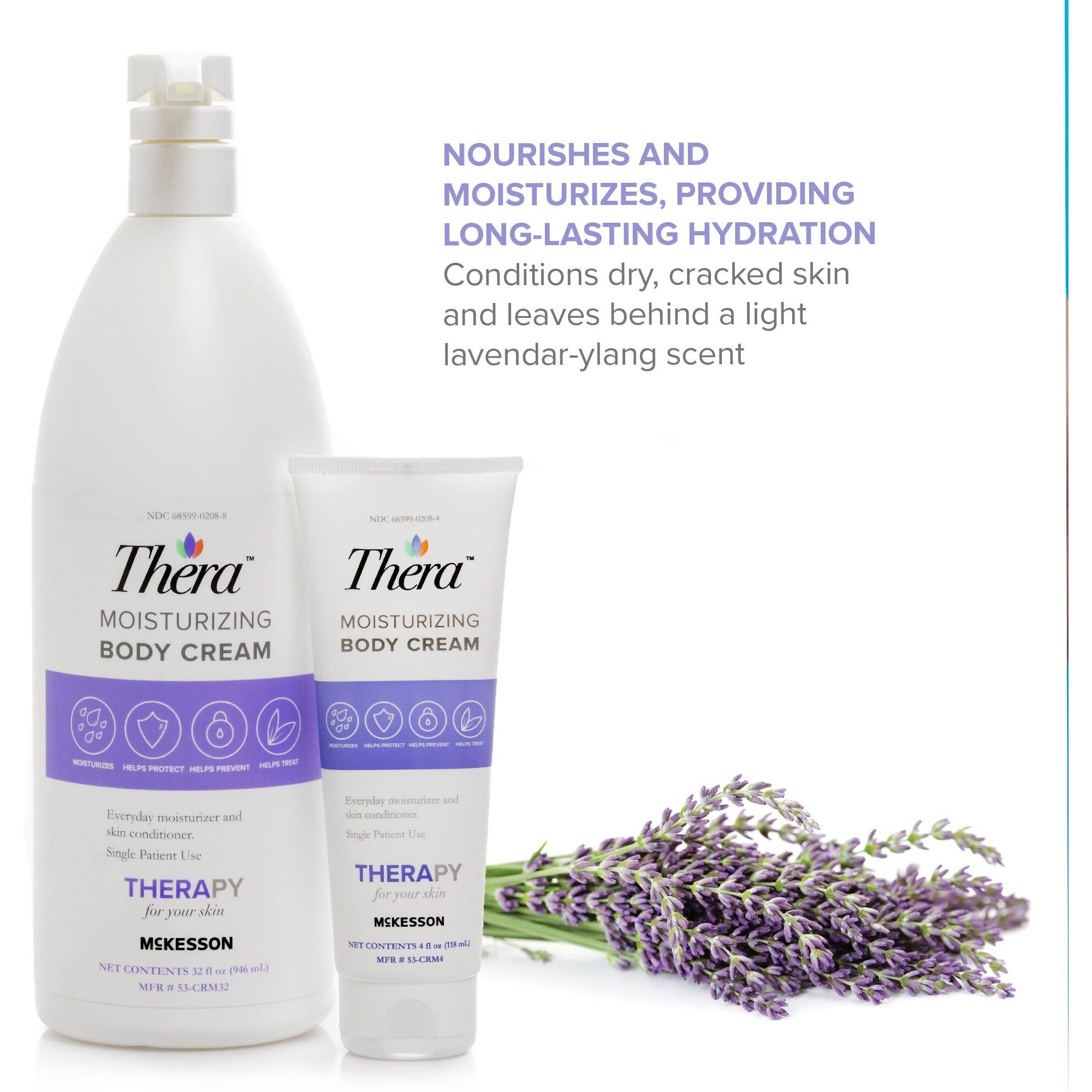 Thera Moisturizing Hand And Body Cream - Hydrating Lotion For Chapped, Fragile Skin - Lavender Scent, 32 Oz, 12 Count