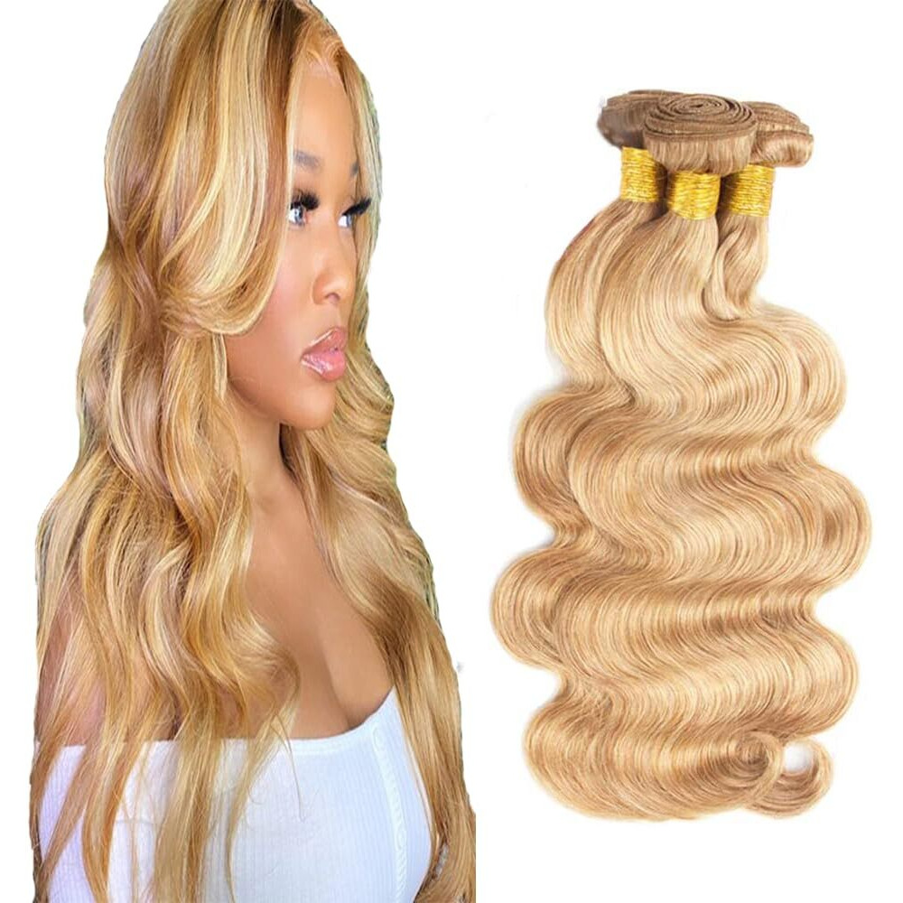 P27/613 Human Hair Bundles Blonde Body Wave Human Hair Bundles 12 14 16 Inch Brazilian Virgin Remy Hair Extensions Double Weft Honey Blonde Body Wave Bundles