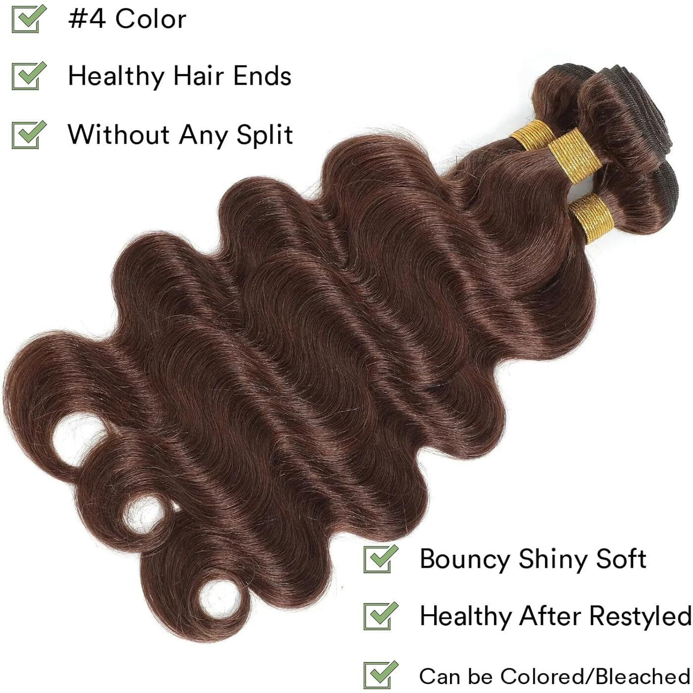 Brown Human Hair Bundles Body Wave 26 28 30 Inch 100% Unprocessed Brazilian Virgin Hair Extensions 12A Quick Weave Bundles Human Hair Double Weft 4 Chocolate Brown