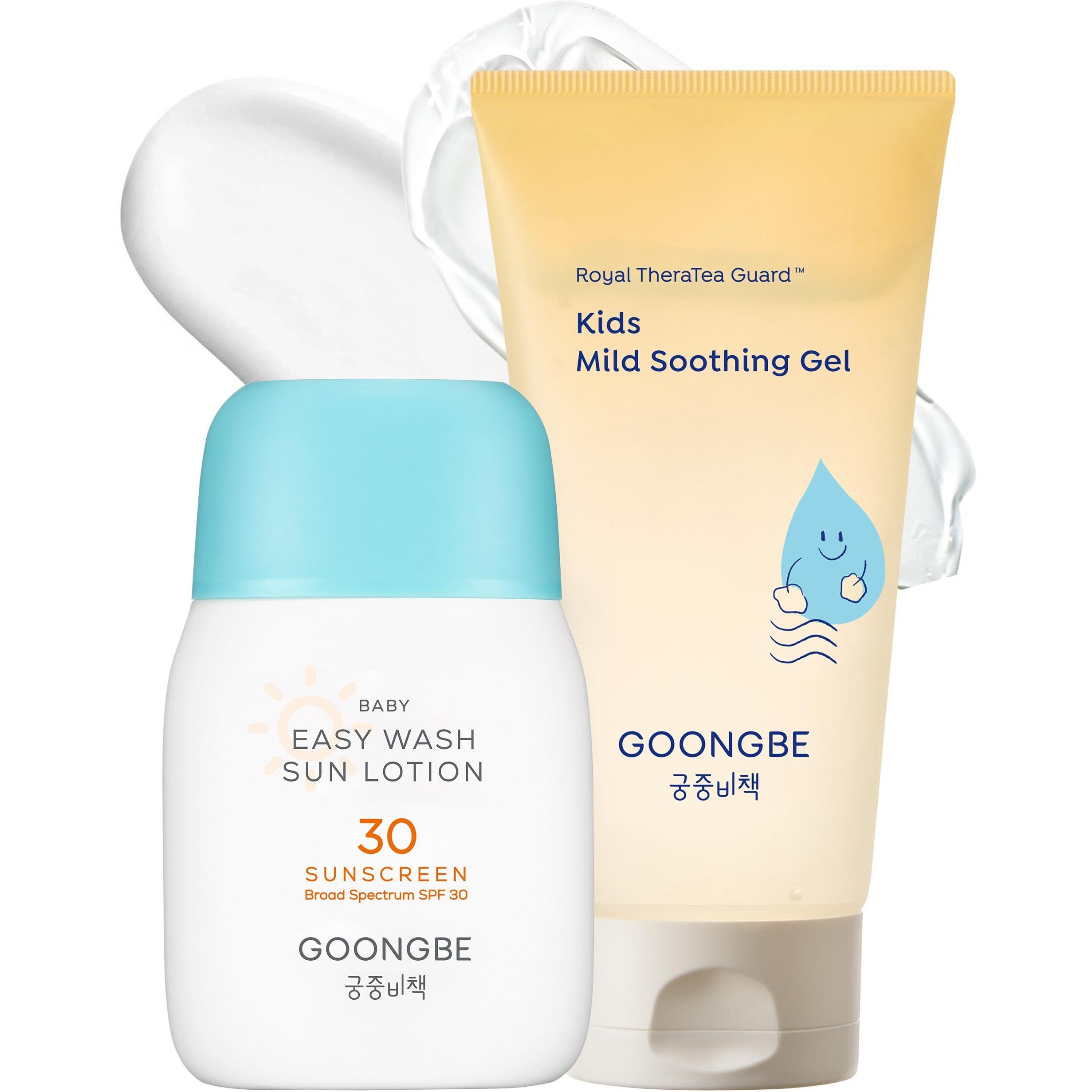 Goongbe Baby Kids Easy Wash Sun Lotion Spf 30 & Mild Soothing Gel - Zinc Oxide Mineral Sunscreen & After Sun Relief - Korean Skincare For Sensitive Skin - Vegan Hypoallergenic, 2.11Oz & 5.07Oz