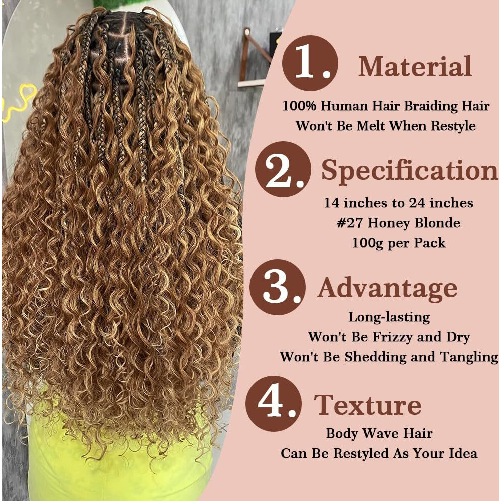 Goulus Body Wave Bulk Human Hair For Braiding 27 Honey Blonde Boho Braids Human Hair Brading Hair Extensions 100G One Bundle Wet And Wavy Human Braiding Hair For Boho Braids(22Inch, Honey Blonde)