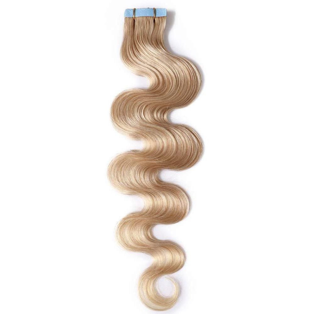 Hairro 22 Inch Tape In Human Hair Extensions Wavy Thin Long Hair 50G 20Pcs/Pack Seamless Skin Weft Glue In Body Wave Human Hairpieces With Invisible Double Sided Tape 24 Natural Blonde