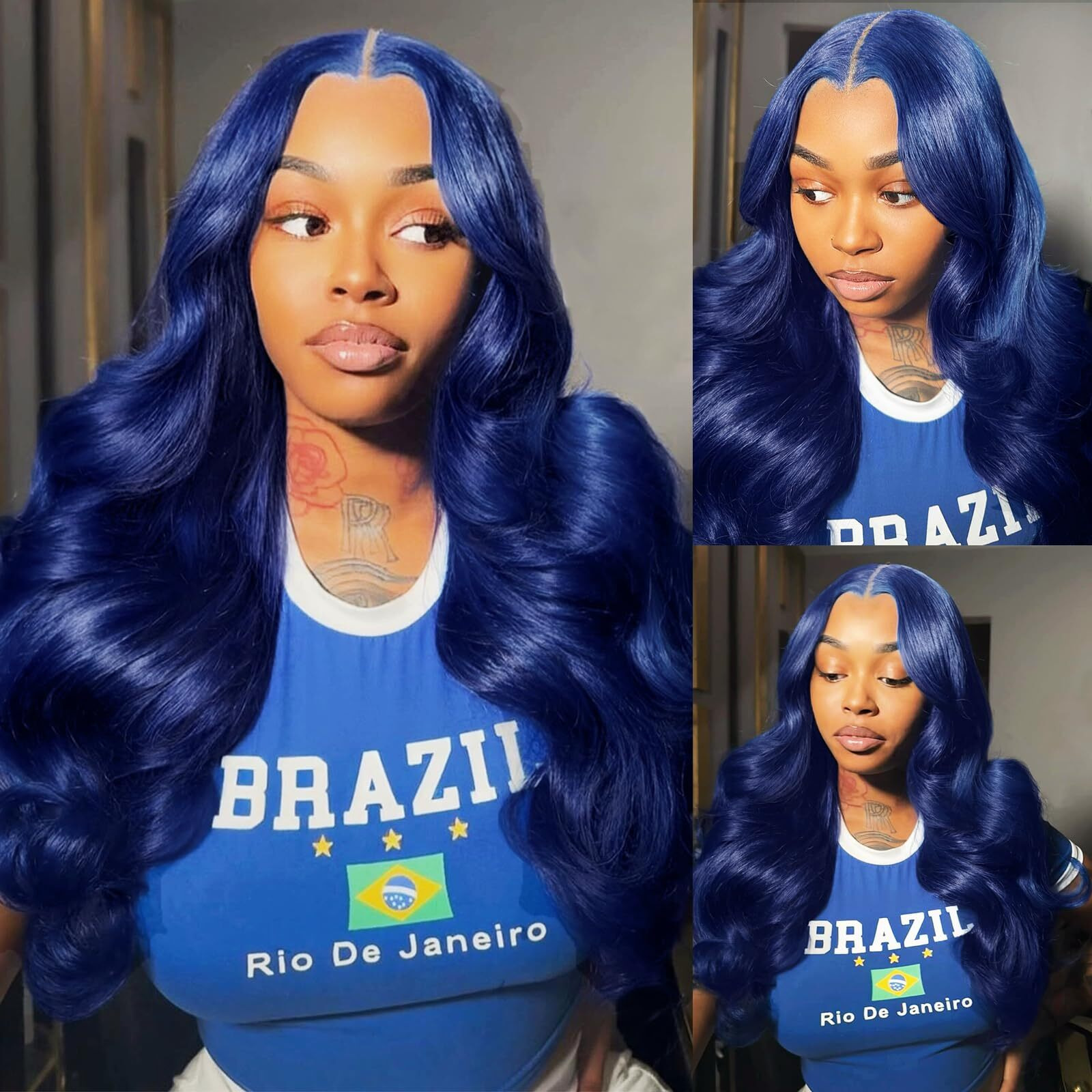 32 Inch Blue Lace Front Wigs Human Hair Dark Blue 13X6 Hd Lace Frontal Body Wave Wigs Human Hair Pre Plucked With Baby Hair Wear And Go Glueless Navy Blue Wig For Black Women 180% Density