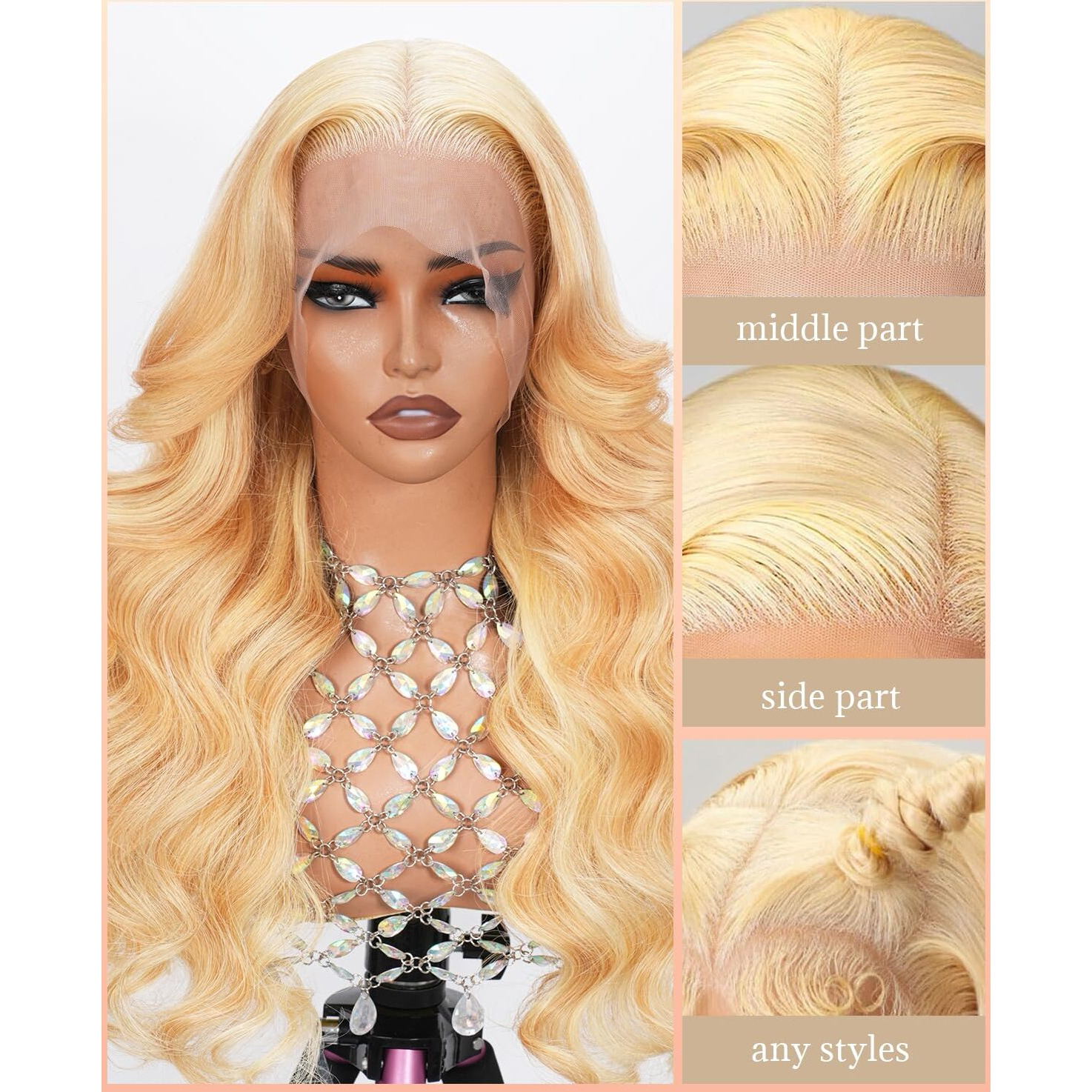 Puhpuh Wig Body Wave P18/613 Lace Front Wig Human Hair Light Brown Mixed Blonde 13X6 Lace Front Wigs Human Hair 200% Density 13X6 Hd Transparent Lace Highlight Pre Plucked Wigs (28 Inch)