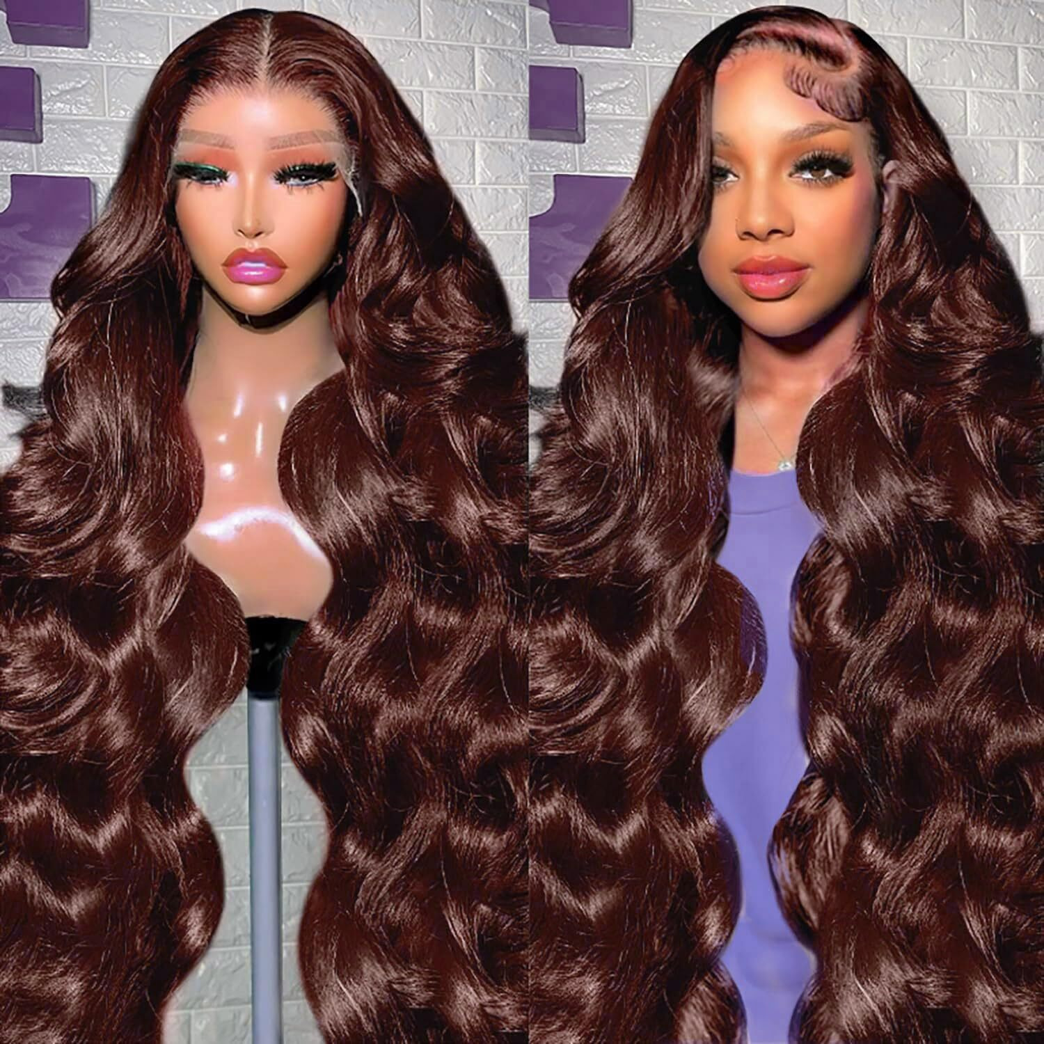 Gofward 36 Inch Chocolate Brown Lace Front Wig Human Hair 200% Density 13X6 Body Wave Lace Front Wigs Human Hair Hd Transparent Glueless Wig Pre Plucked With Baby Hair 4 Brown Wig For Women