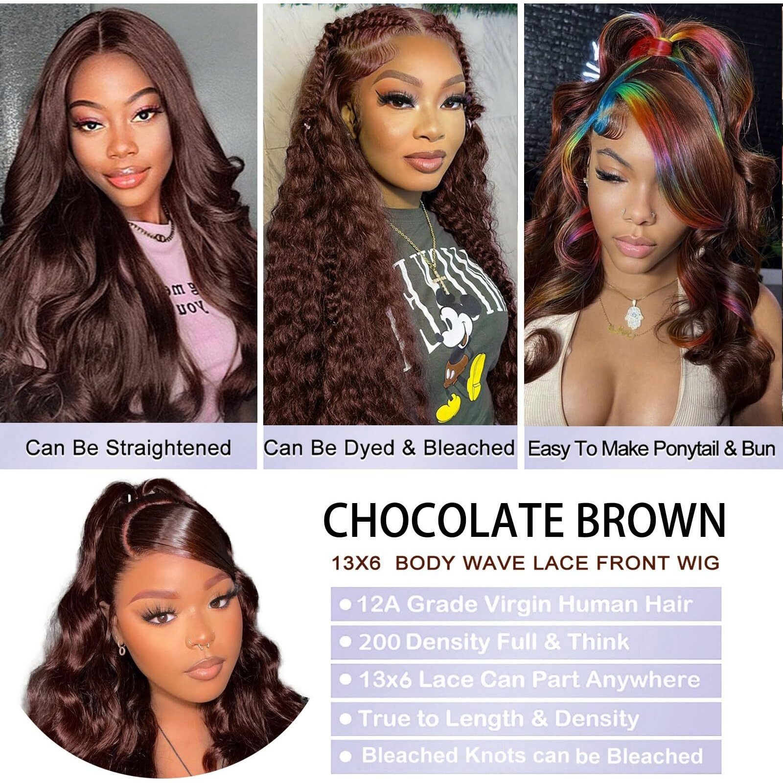Gofward 36 Inch Chocolate Brown Lace Front Wig Human Hair 200% Density 13X6 Body Wave Lace Front Wigs Human Hair Hd Transparent Glueless Wig Pre Plucked With Baby Hair 4 Brown Wig For Women
