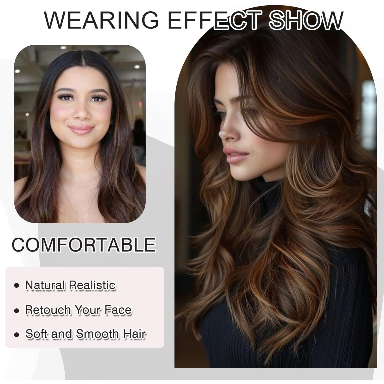 Dark Gray Highlight Layered Wavy Wig With Curtain Bangs For Black Women Synthetic Highlight Ombre Grey Hair Long Dark Gray Natural Body Wave Layered Wig Heat Resistant For Daily Party Use 24 Inch