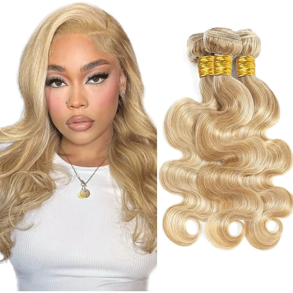 Highlight Bundles P27613 Blonde Body Wave Human Hair Bundle Two Tone Color 27 Mixed With Blonde Bundle Highlight 613 Body Wave 3 Bundles 14 14 14 Inch 300G