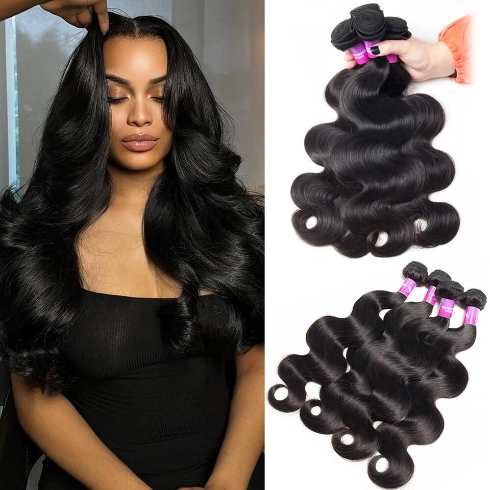 12A Human Hair Bundles 400G Body Wave Bundles Human Hair Extensions 20 20 22 22 Inch Brazilian Virgin Body Wave 4 Pieces Deals Unprocessed Brazilian Quick Weave Extensions Natural Black