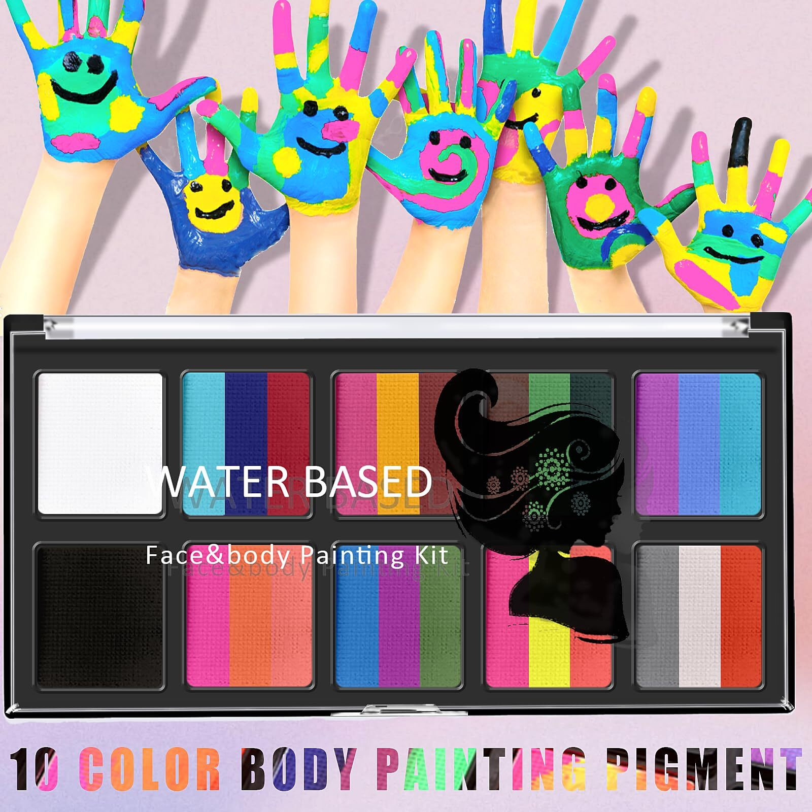 10 Colors Face Paint Body Painting Palette, Professional Face Paint Makeup Split Palette, Water Activated Face Paint, Non-Toxic Rainbow Face Painting Kit Professional With 1 Brushes For Kids Adults