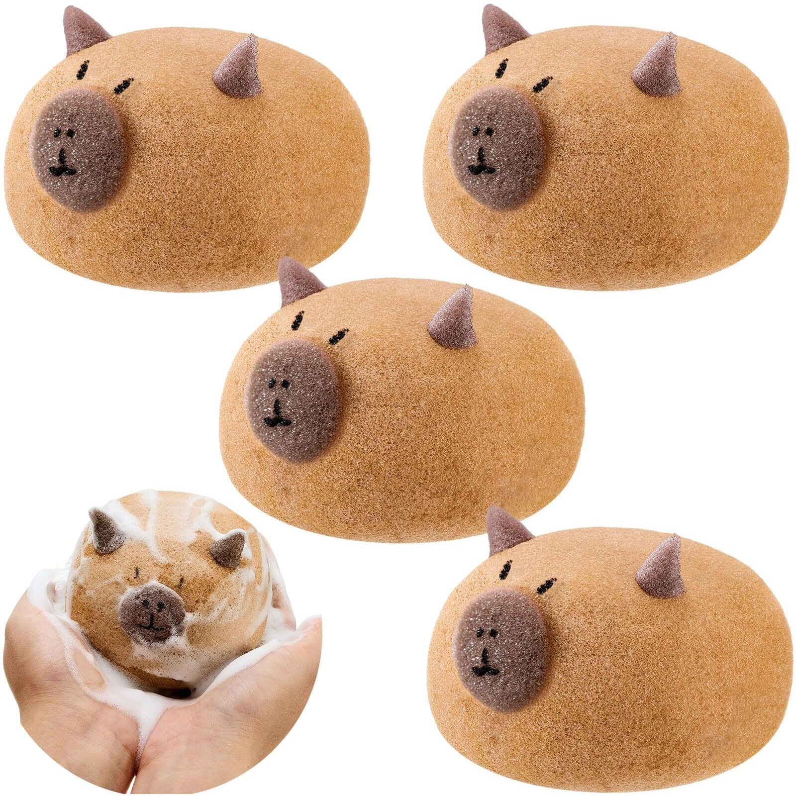 Reallnaive 4 Pcs Capybara Bath Loofah Sponge Cartoon Body Scrubber Loofah Soft Mesh Exfoliating Bath Scrubber Shower Ball For Shower Sponge Gifts Exchange Birthday Party