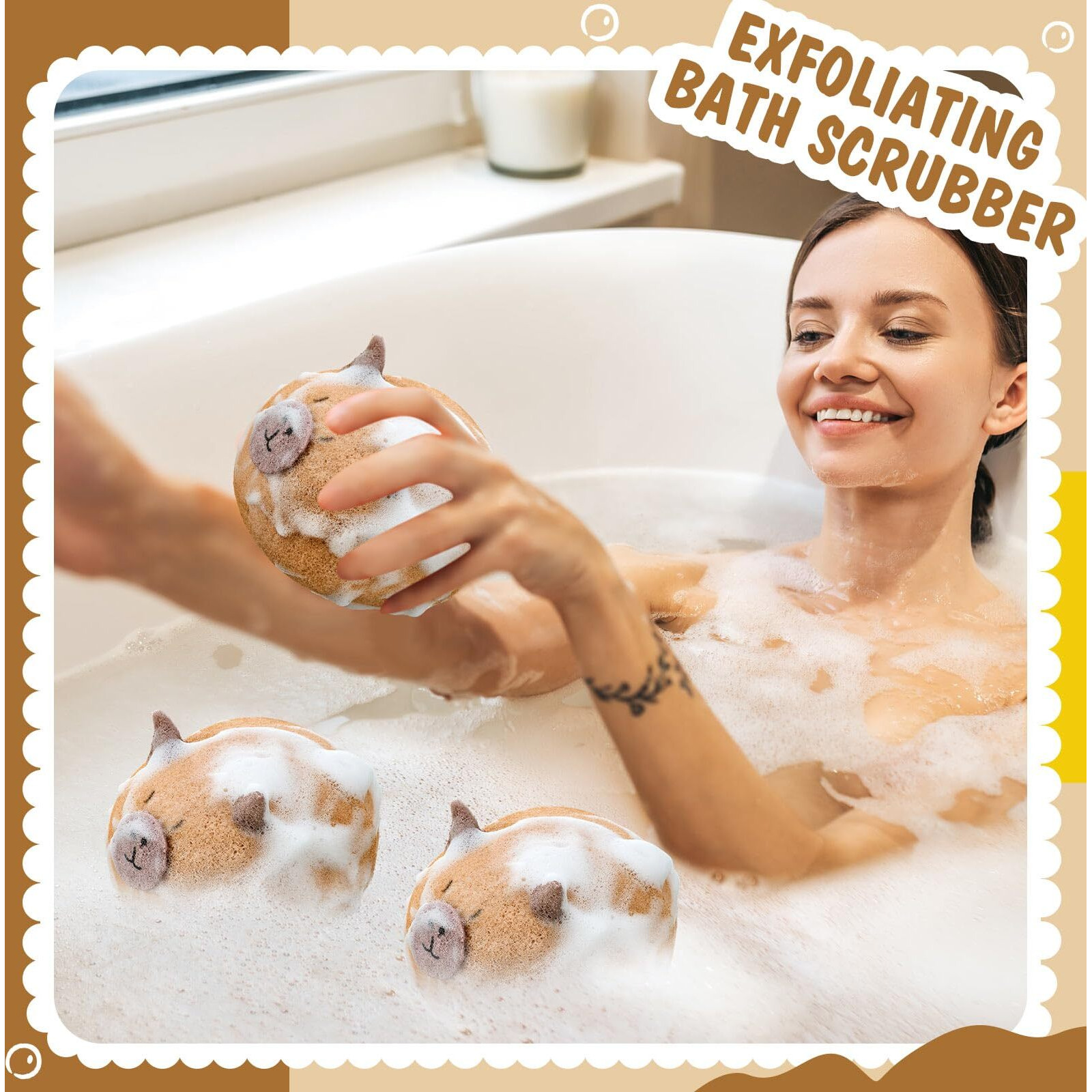 Reallnaive 4 Pcs Capybara Bath Loofah Sponge Cartoon Body Scrubber Loofah Soft Mesh Exfoliating Bath Scrubber Shower Ball For Shower Sponge Gifts Exchange Birthday Party