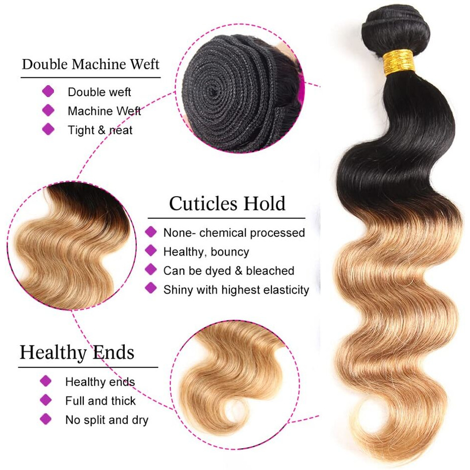 1B27 Bundle Honey Blonde Body Wave Human Hair Bundles 20 22 24 Inch Two Tone Black And Honey Blonde Bundles Human Hair Ombre Body Wave Bundle