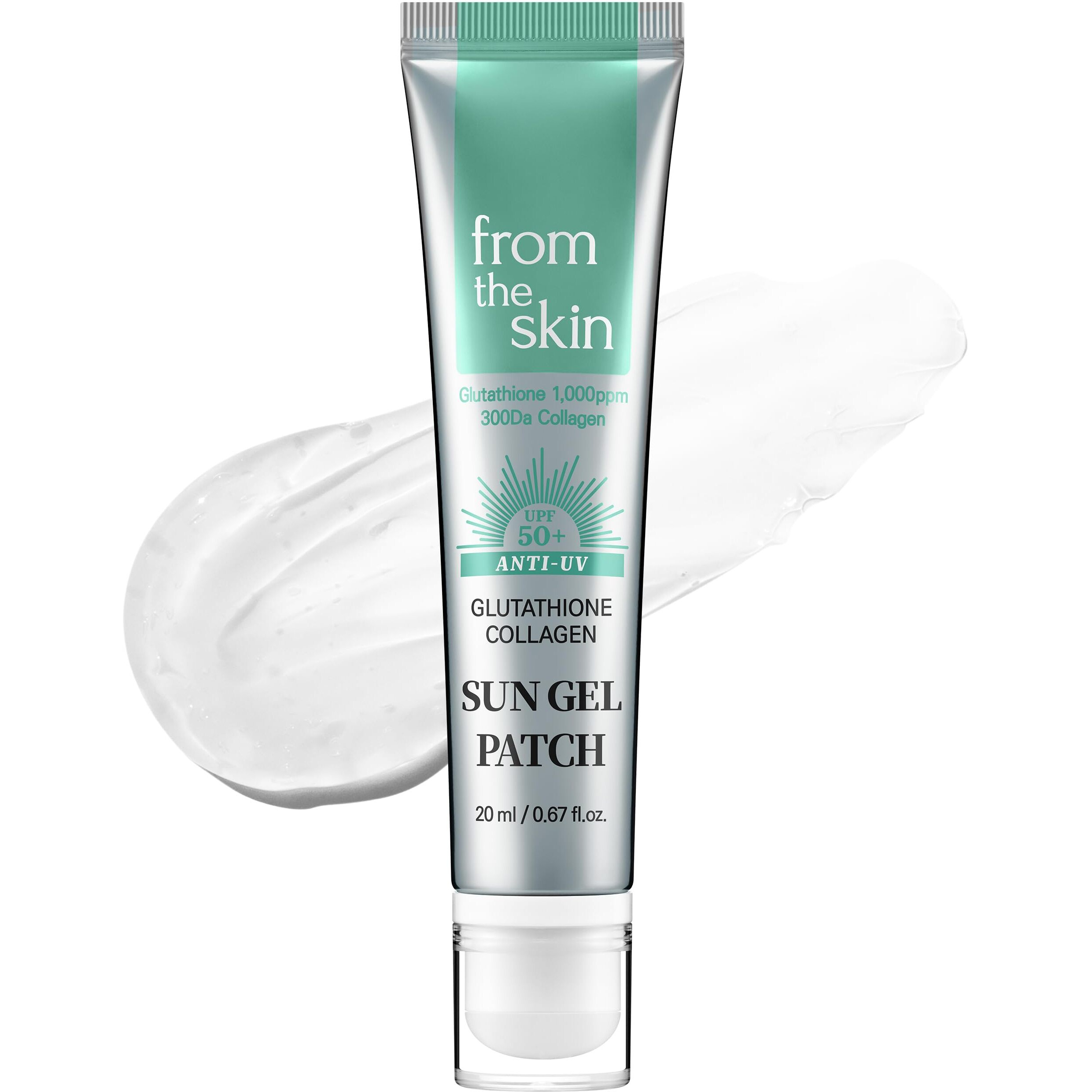 From The Skin Glutathione Collagen Sun Gel Patch - Transparent Gel To High Adhesion Invisible Uv Shade Patch - Uva/Uvb Block For Outdoor Activities - For All Skin Types And Tones, 0.67 Fl.Oz.