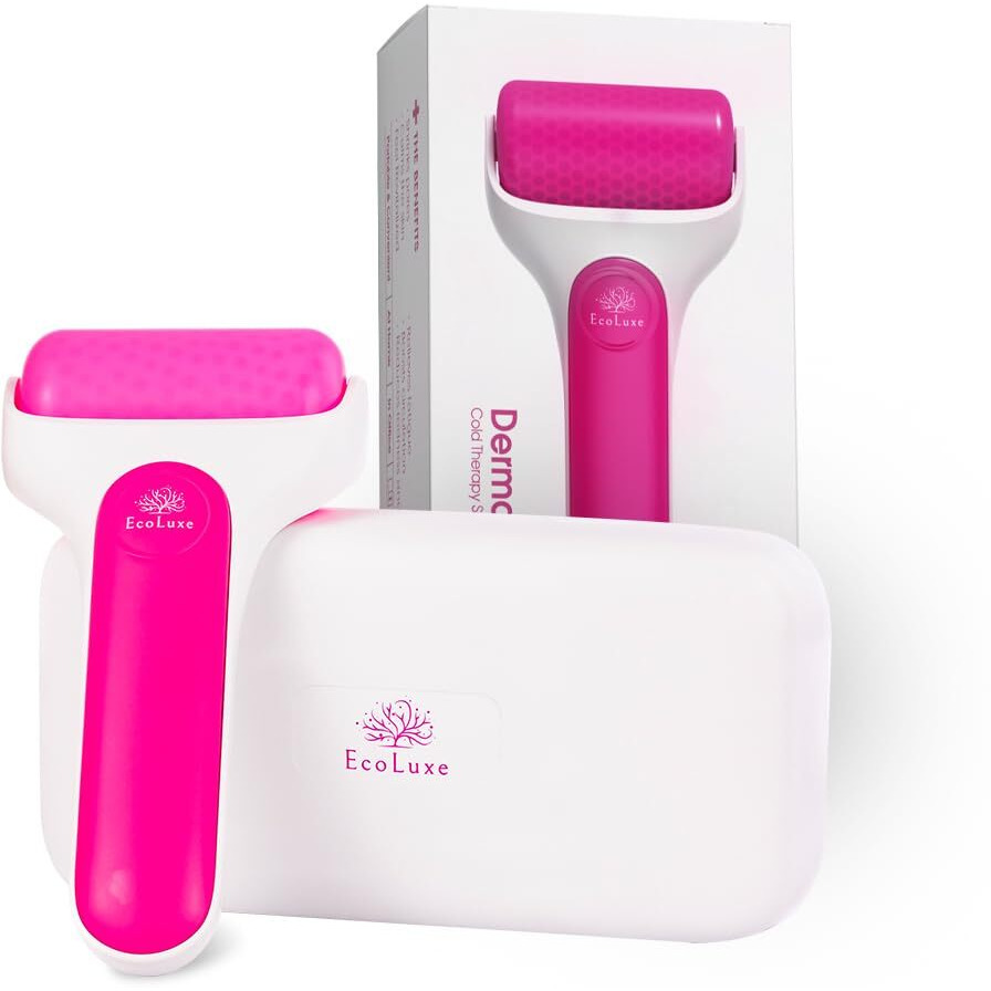 Ecoluxe Skincare Ice Roller- Premium Facial & Eye Massage Roller With Freezer Case For Extended Cooling, Pain & Shingles Relief, Reduce Puffiness & Redness, Lymphatic Drainage, & Sun Relief