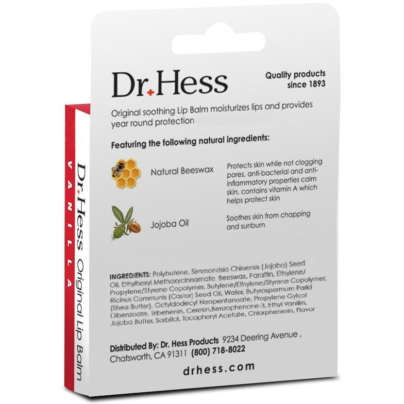 Dr. Hess Original Udder Stick Spf Lip Balm, Soothing Moisturizer Sun Screen Balm For Dry Lips With Jojoba, Beeswax & Shea Butter, Total Lip Care, Hydration & Repair, Vanilla Flavor, 4 Pack
