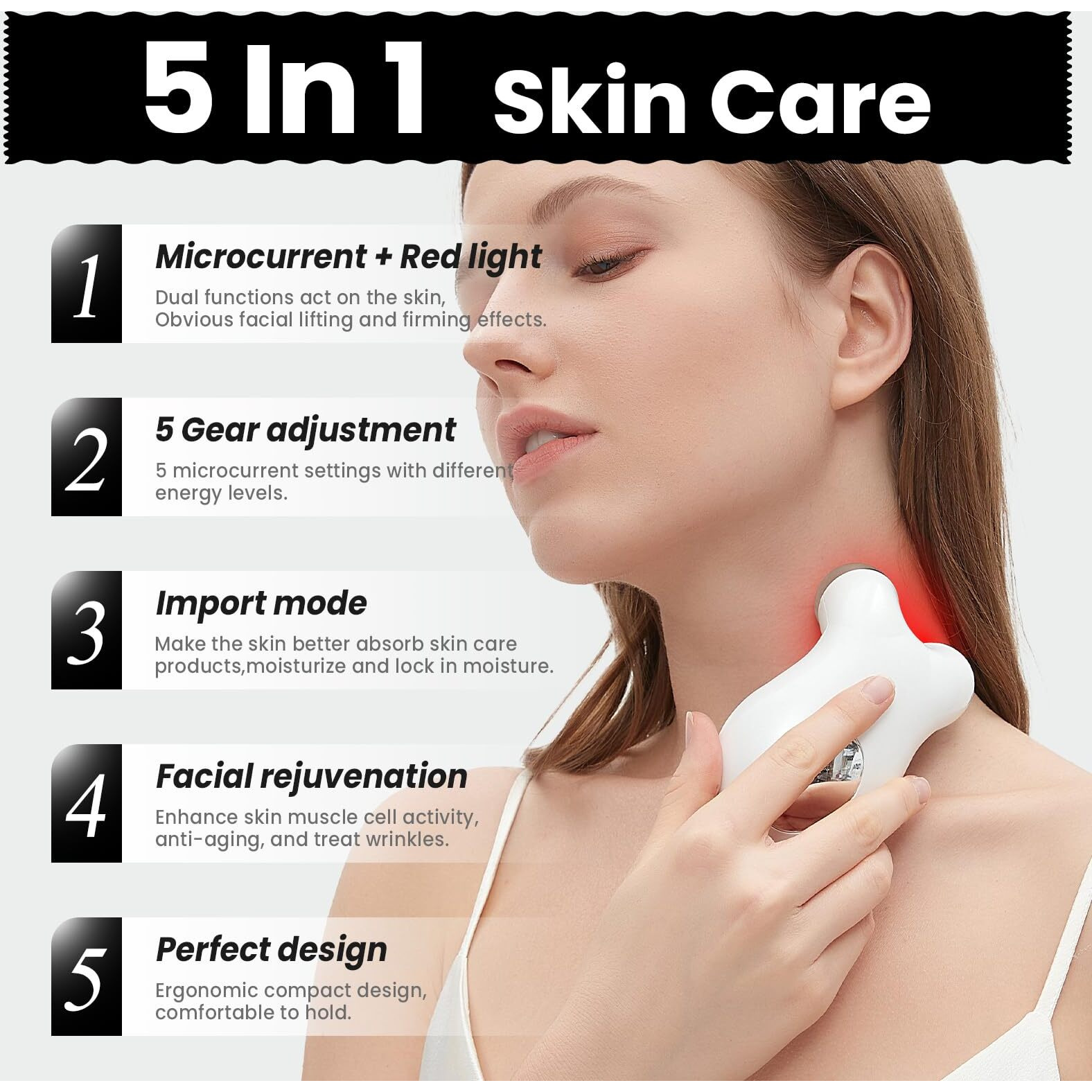 Microcurrent Facial Device,Latest Red Light Technology,Enhances The Ability To Lift The Face And Tighten The Skin,Facial Wrinkle Equipment,Smart Photon Micro-Current Device, ModelEp-300.