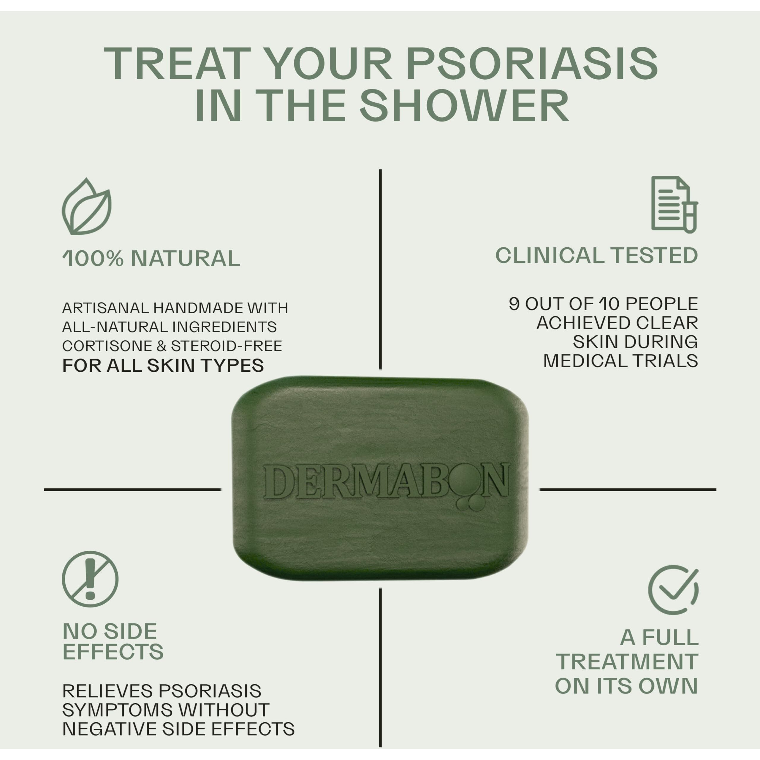 Dermabon Psoriasis Cleanser, Seborrheic Dermatitis & Eczema Soap Bar For Adults - 2% Coal Tar Soap Active Ingredient - Soothes Itching, Reduces Inflammation, Moisturizes Skin,Gentle Daily Use - 3 Pack