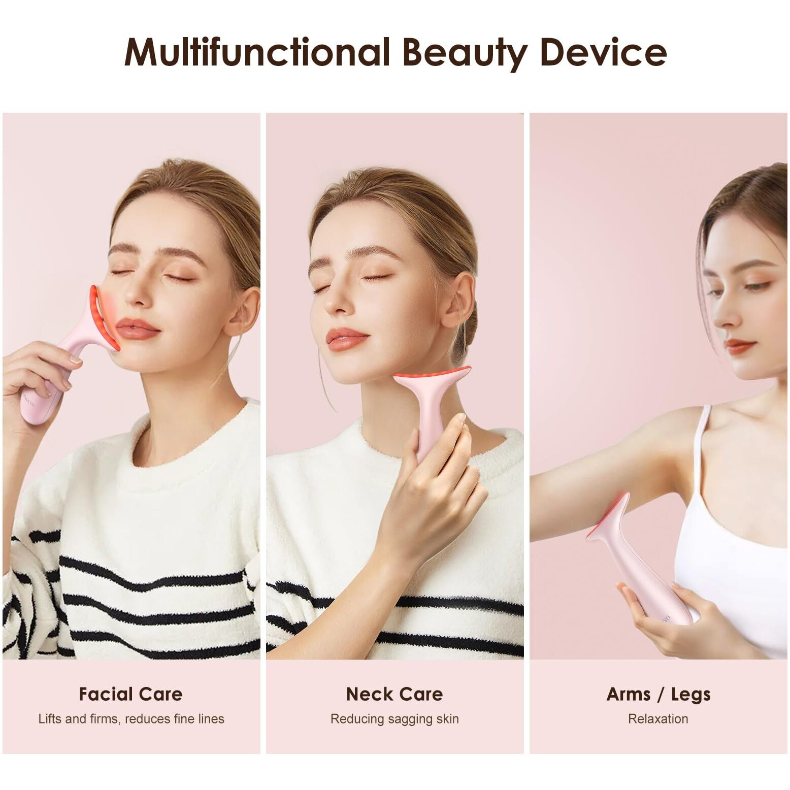 Facial And Neck Massager For Face, Neck - Skin Lifting & Firming - Wrinkle & Dark Circle Reducer - At Home Skin Care Face Sculpting Tool And Neck Massager-Pastel Pink