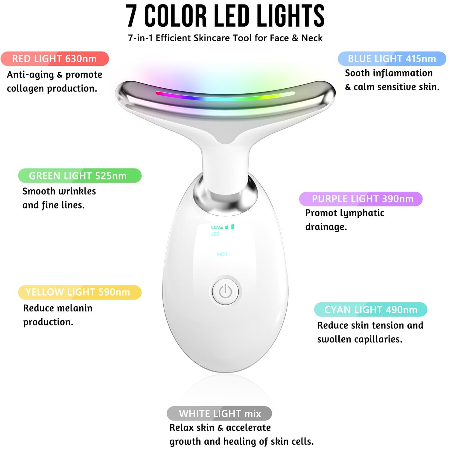 Facial Massager, Red-Light-Therapy-For-Face And Neck, Red Light Therapy Wand, 7 Color Led Face Neck Sculpting Tool For Skin Care
