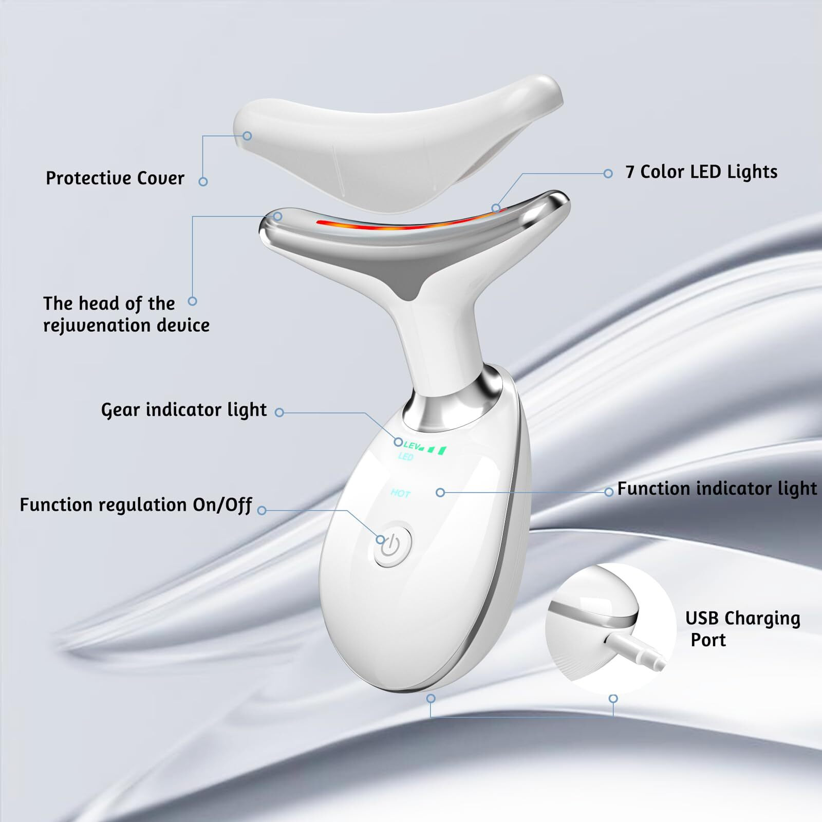 Facial Massager, Red-Light-Therapy-For-Face And Neck, Red Light Therapy Wand, 7 Color Led Face Neck Sculpting Tool For Skin Care