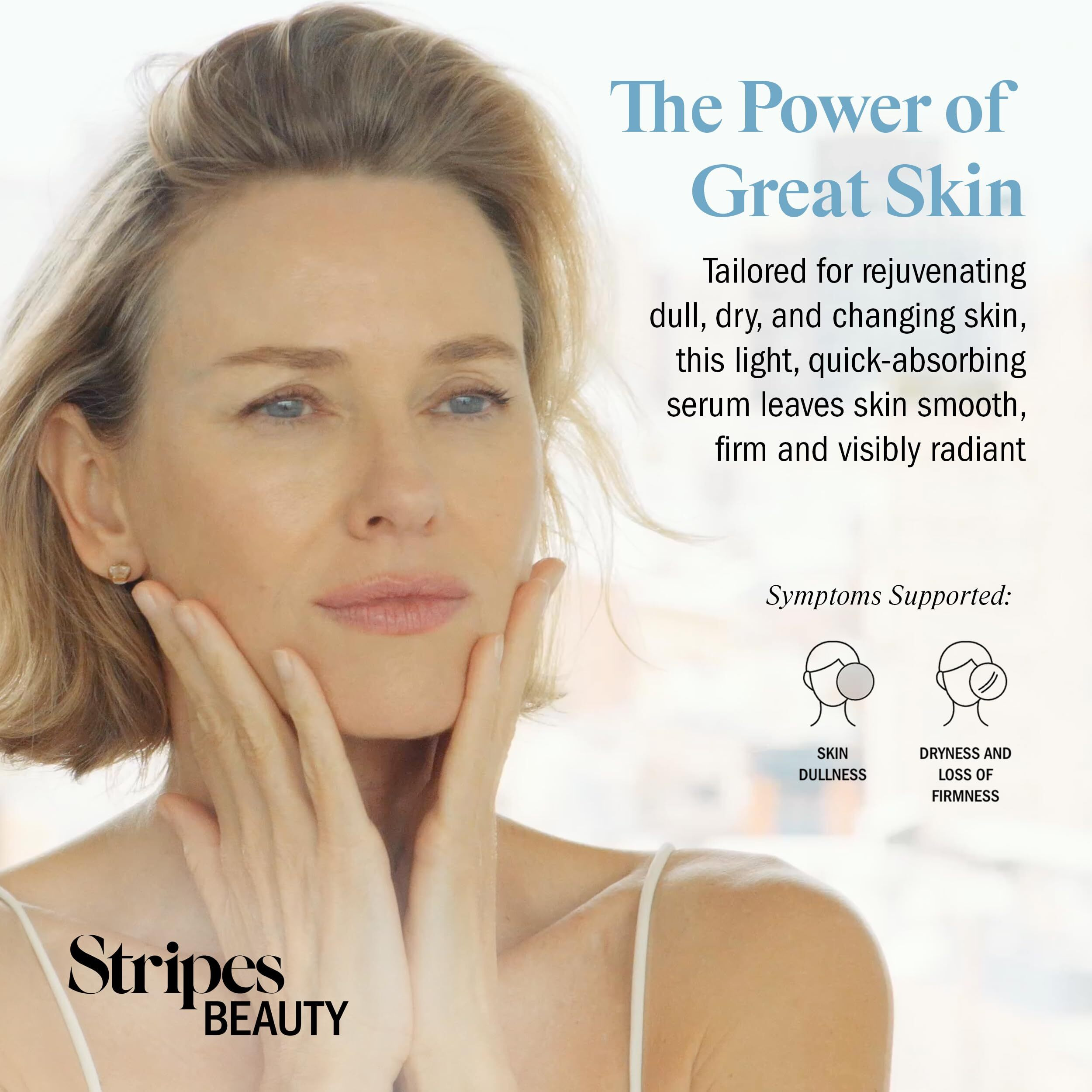 Stripes Beauty Naomi Watts The Power Move Hydrating Facial Serum Firm Smooth Fine Lines And Wrinkles Squalene Hyaluronic Acid Safe Sensitive Skin Menopause Support 1.0 Fl Oz