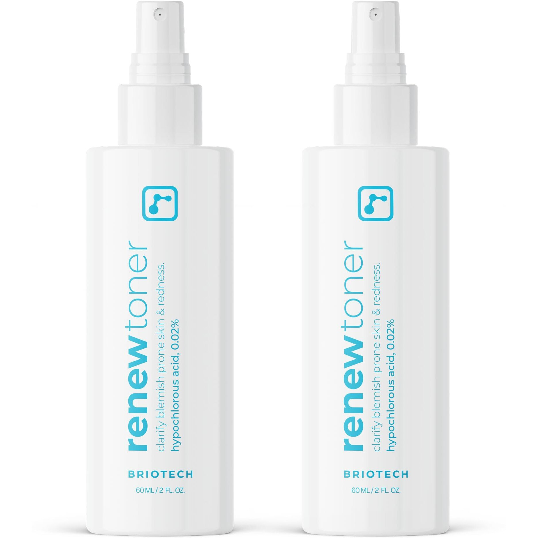 Briotech Renew Toner, Hypochlorous Acid Spray, Minimize Appearance Of Blemishes, Soothing Facial Mist For Sensitive Skin, Calm Redness & Bumps, Hypoallergenic & Vegan, 2 Fl Oz Travel Size (2 Pack)