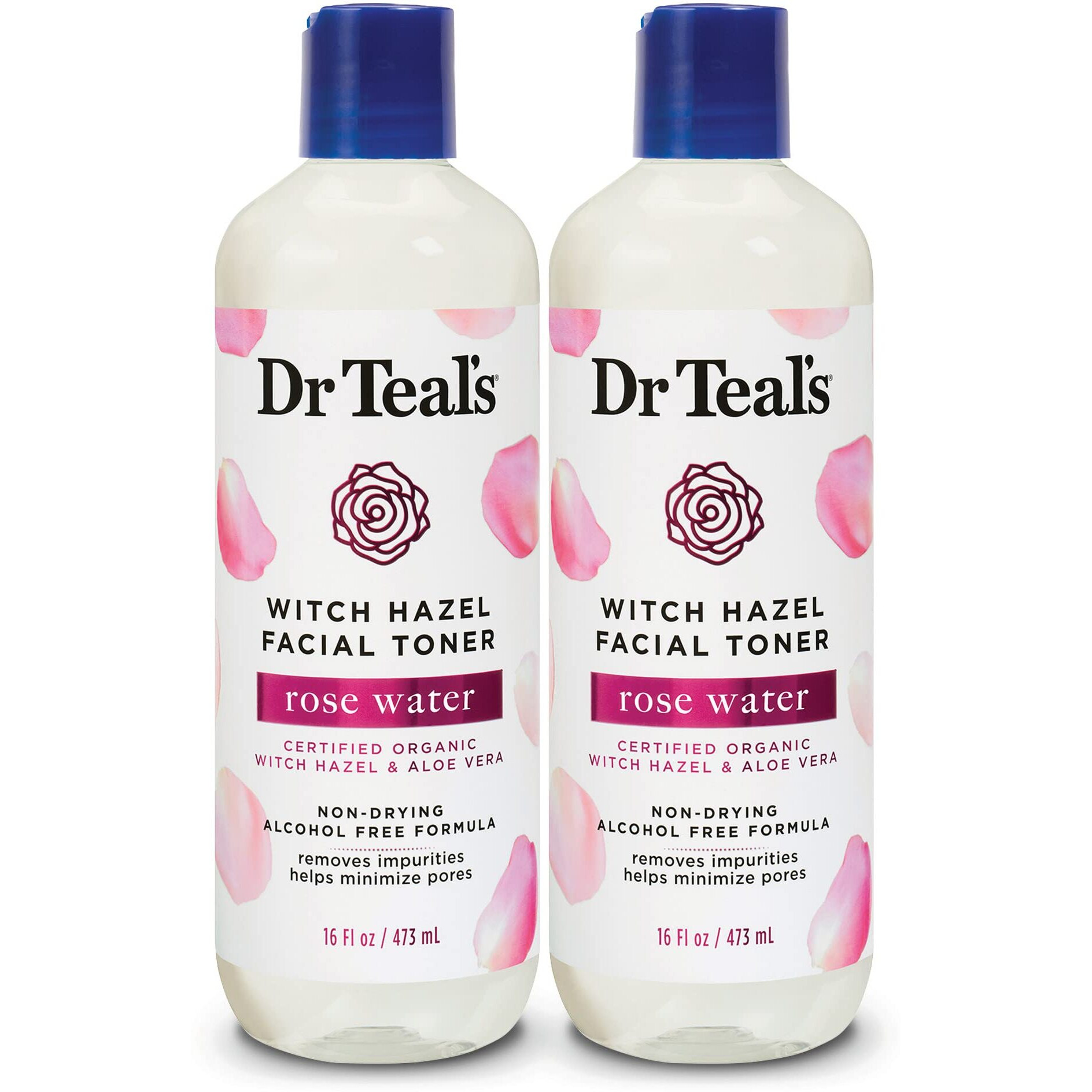 Dr Teals Witch Hazel Facial Toner, Rose Water, 16 Fl Oz (Pack Of 2)