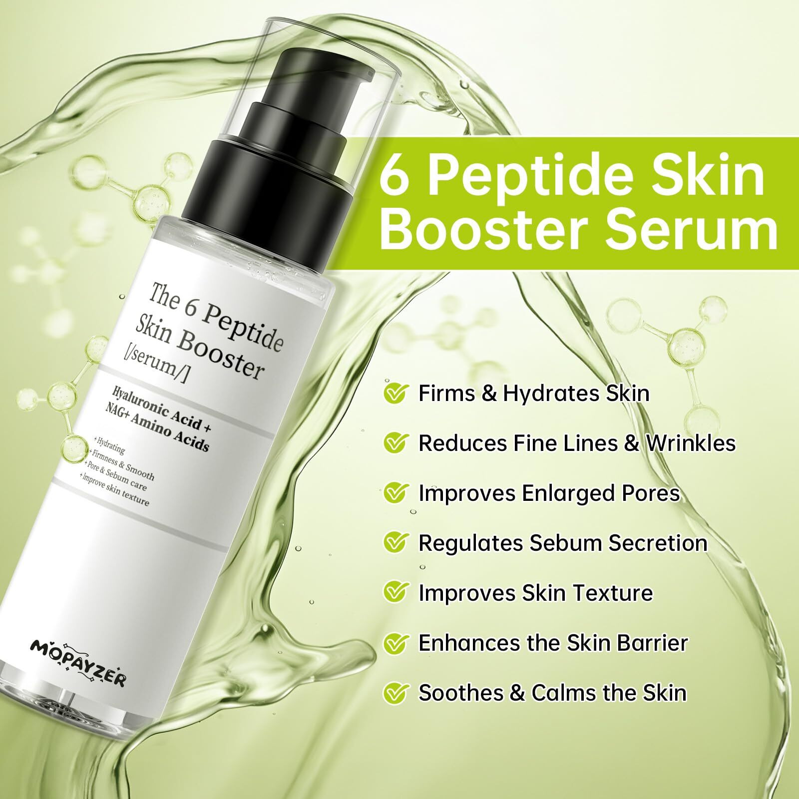 6X Peptide Skin Booster Toner Set, Peptide Boosting Facial Essence For Women, 1 Pcs Repairing Serum With Niacinamide & Hyaluronic Acid, Reduces Fine Lines & Wrinkles, Soothes Skin, Korean Skin Care