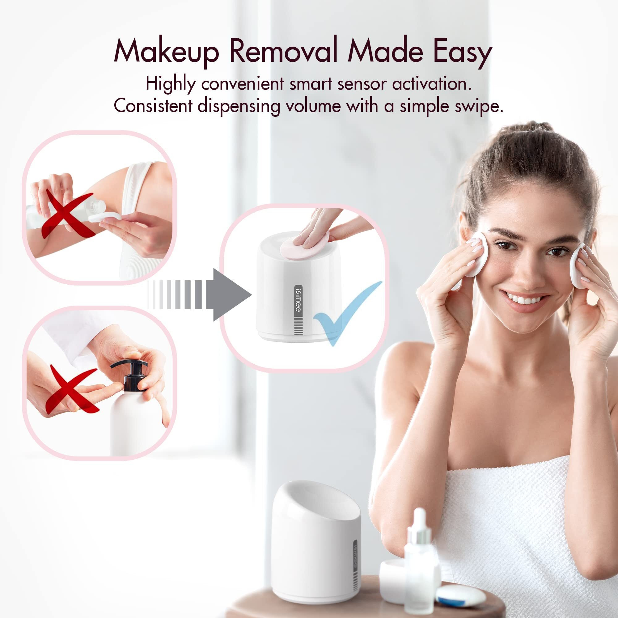 Isimee Automatic Makeup Remover Dispenser, Electric Micellar Water And Smart Nail Polish Remover, 6.8Oz Type-C Charger, 4 Months Battery Life For Liquid Oil Facial Toner